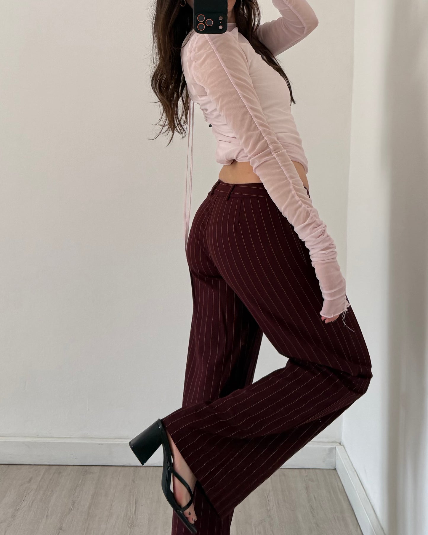Pinstripe low rise trousers