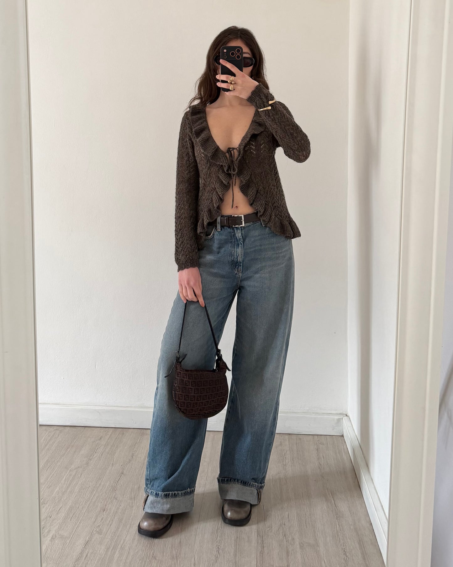 Wool cardigan with volants