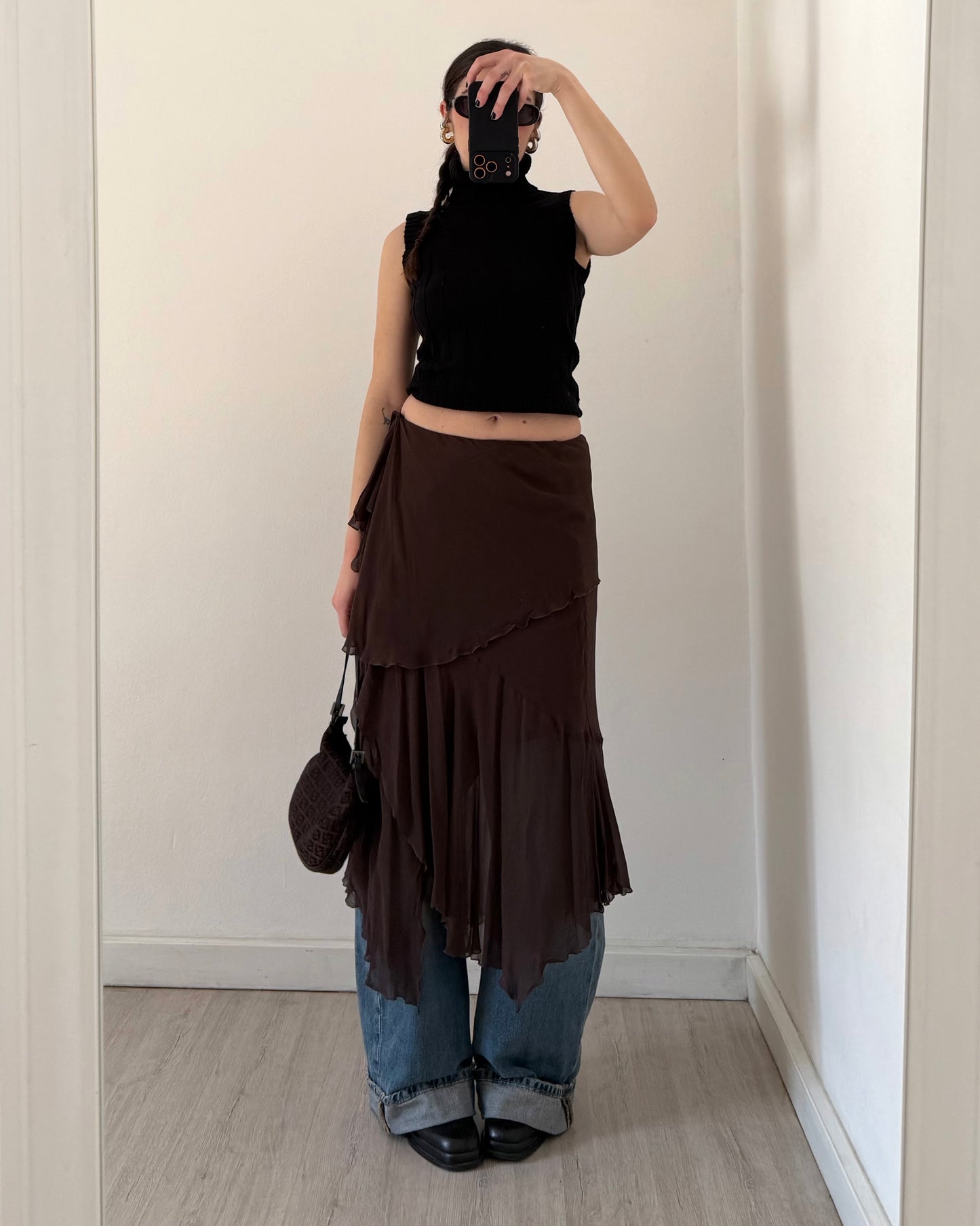 Silk midi skirt
