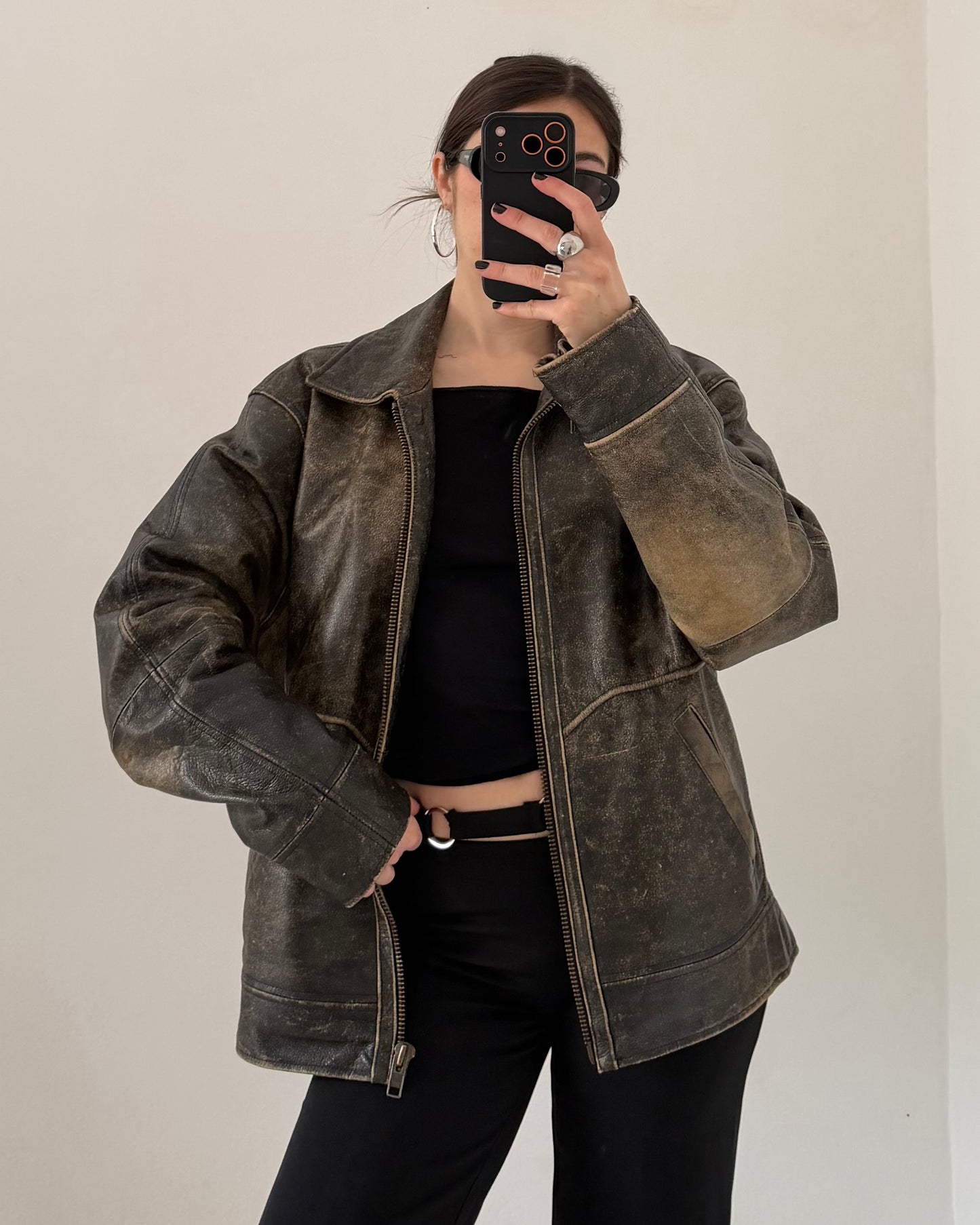 Brown distressed leather jacket