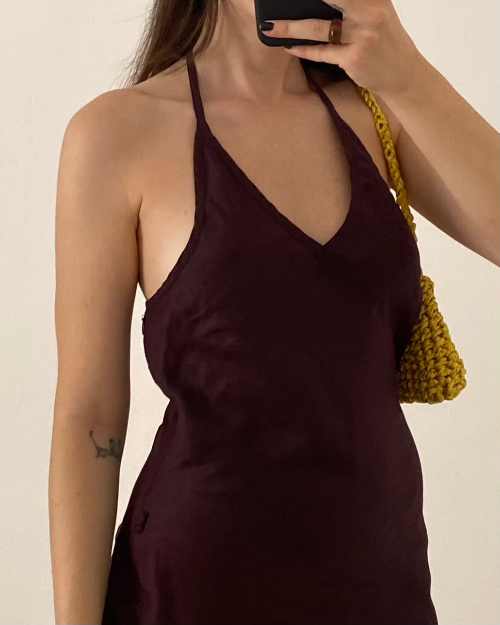 Brown asymmetric ramie dress