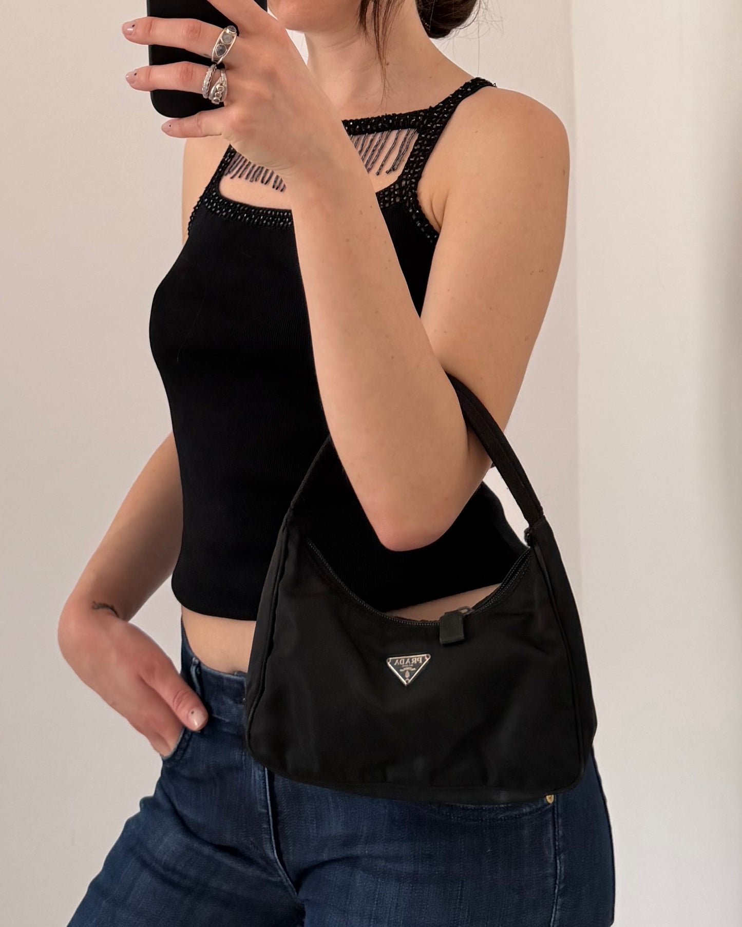 Linen cut-out sequins top