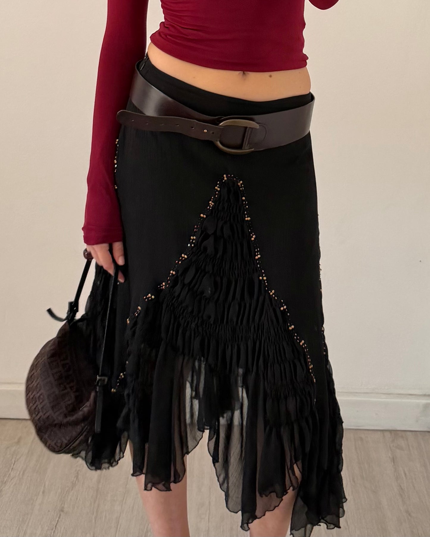 Embroidered chiffon midi skirt