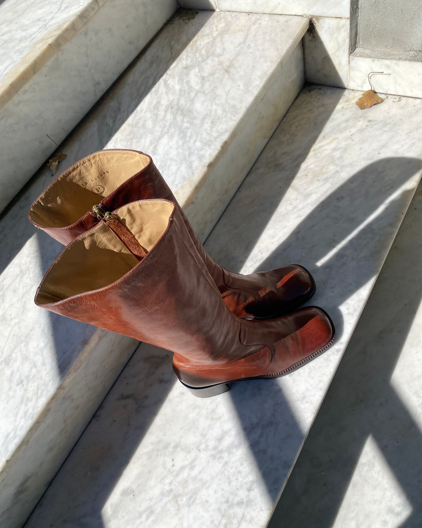 Square toe leather boots