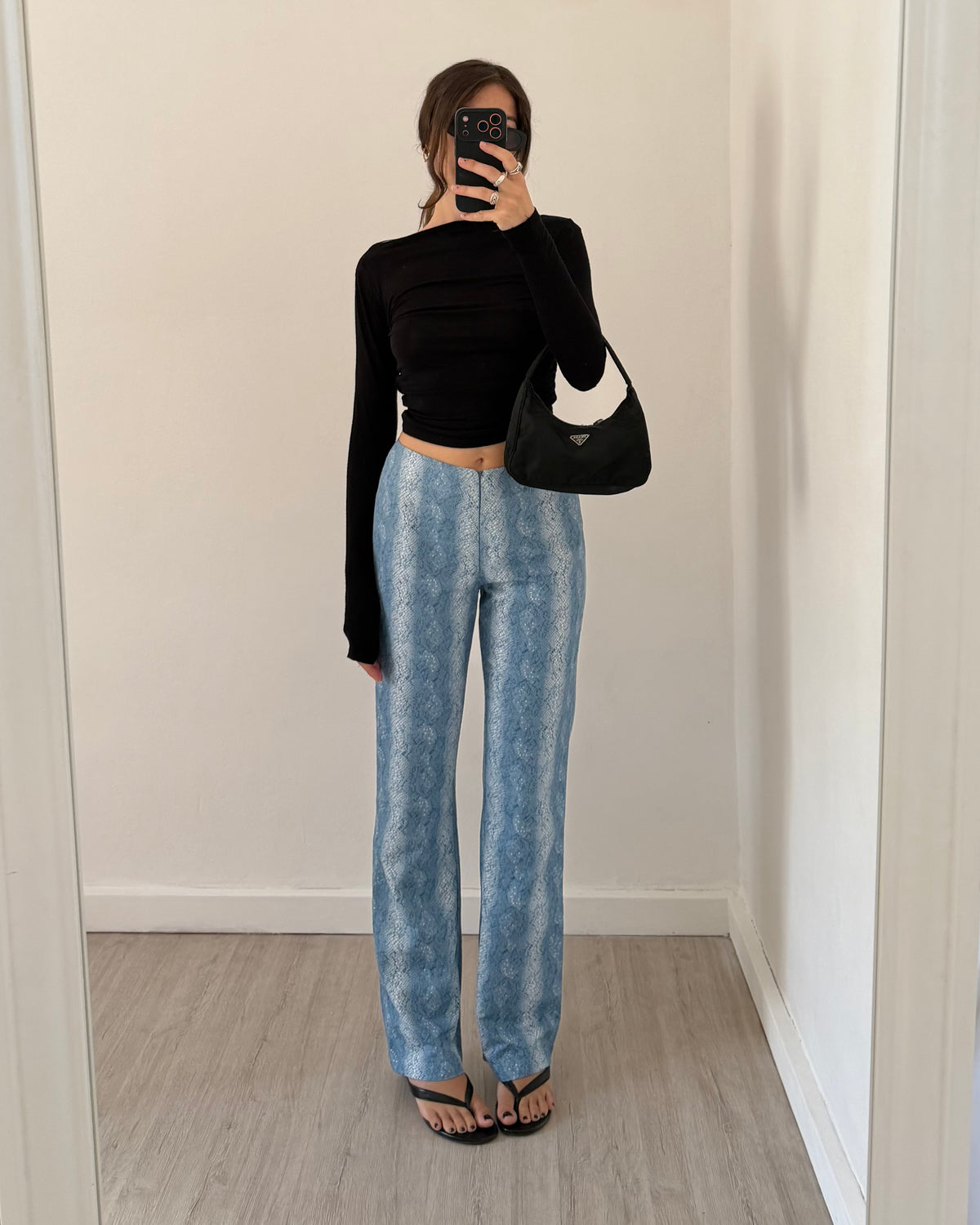 Y2k blue snakeskin flares