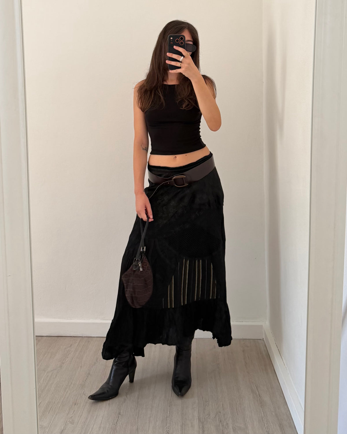 00s patchwork satin maxi skirt