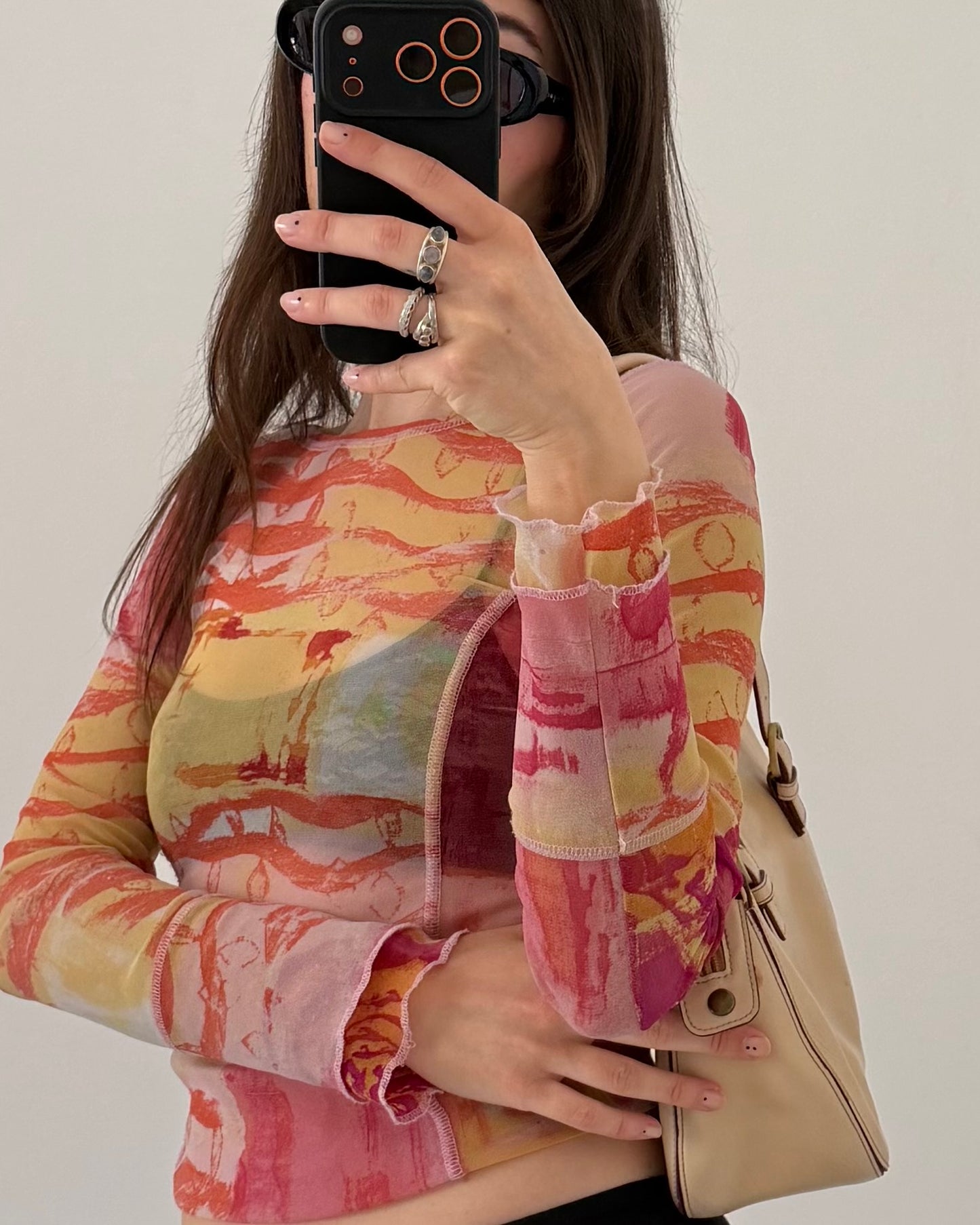 Sheer graphic print top