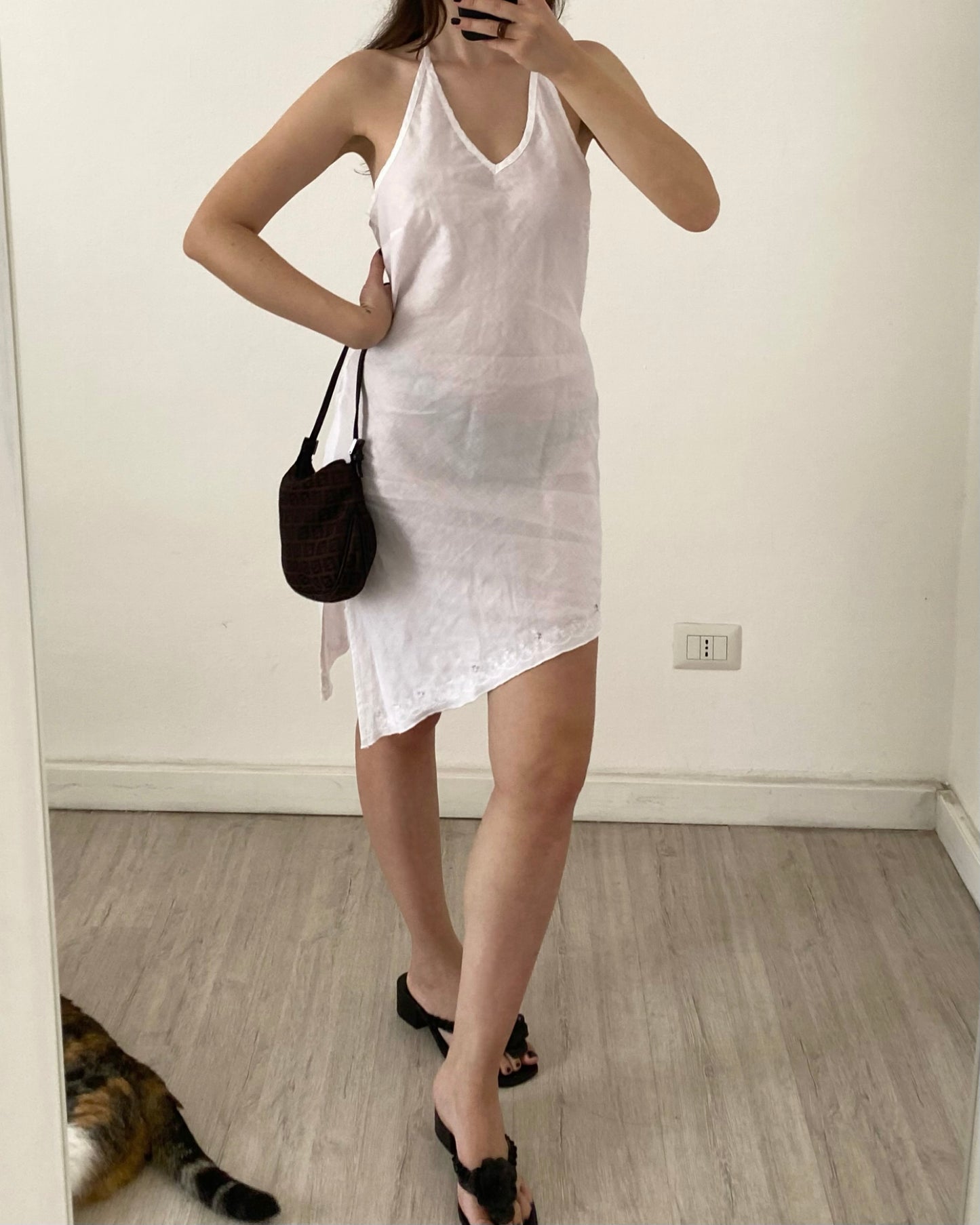 White asymmetric ramie dress