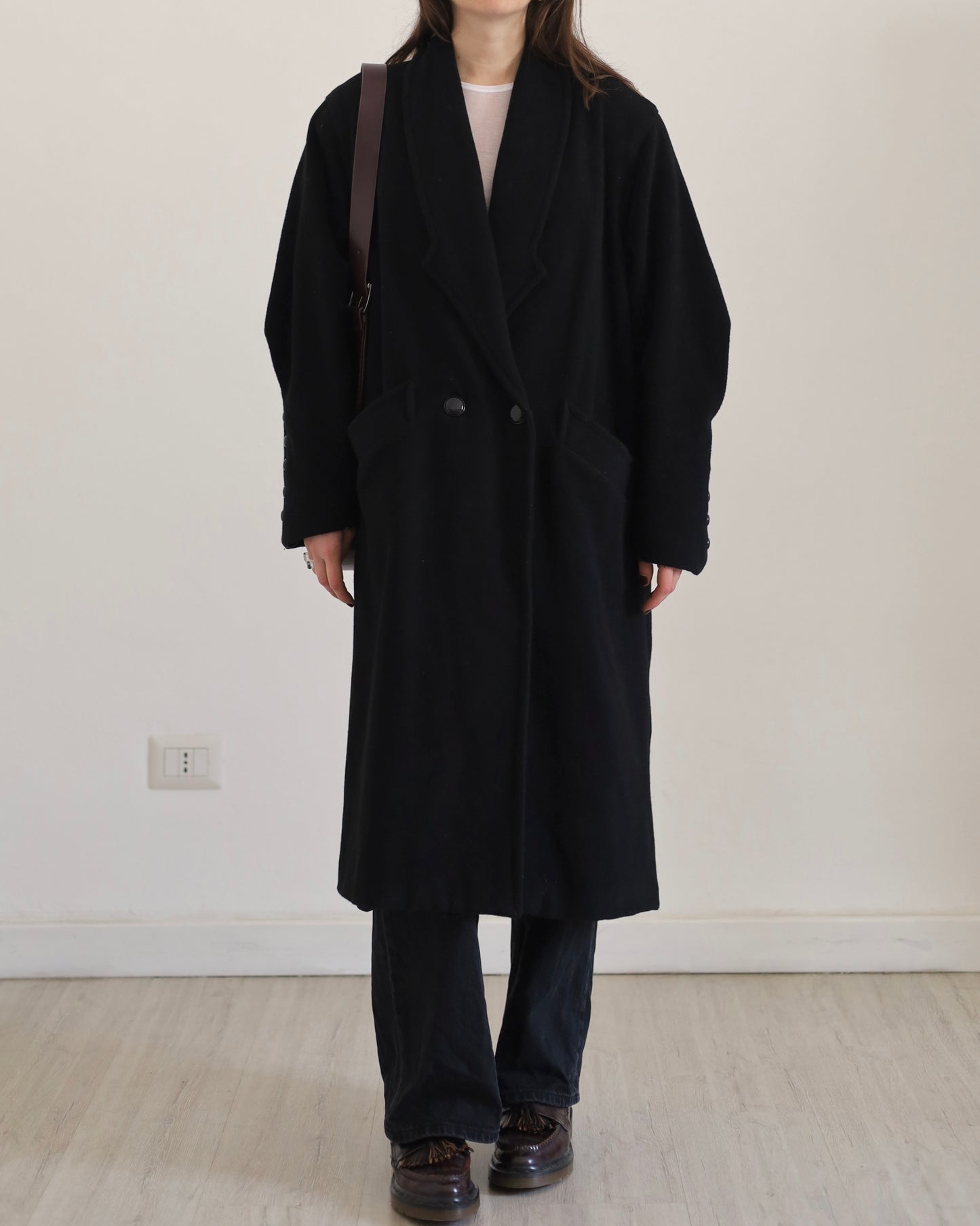 Wool double-breasted long coat