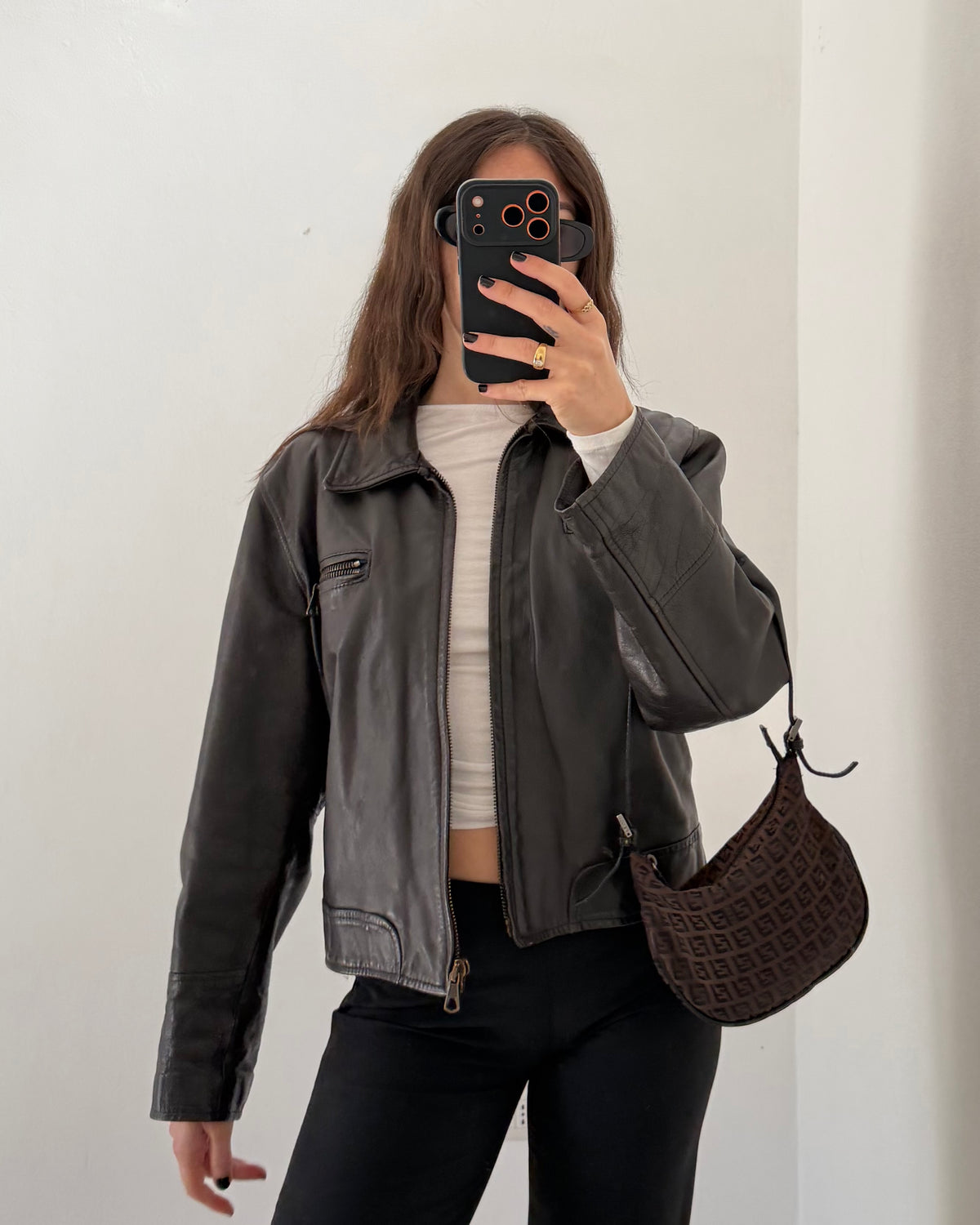 90s brown leather bomber jacket
