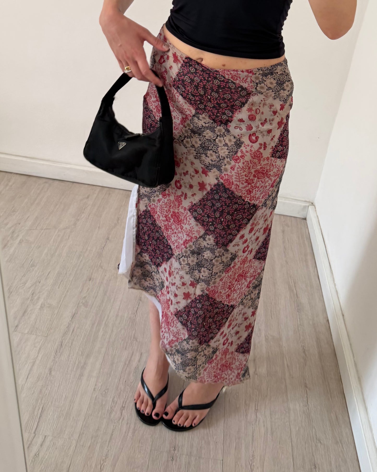 Asymmetric printed midi skirt