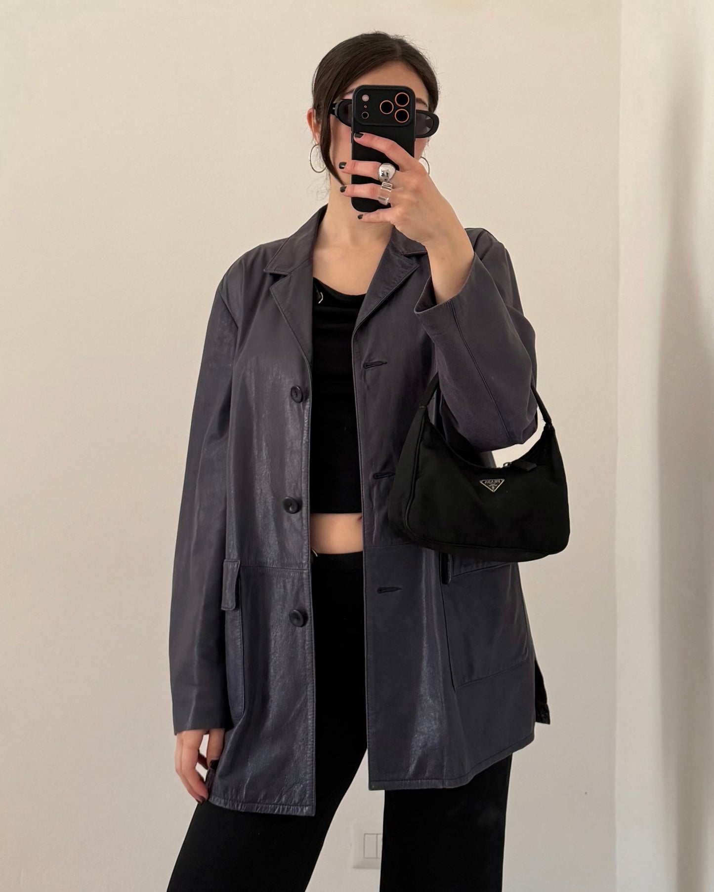 Midnight blue leather jacket