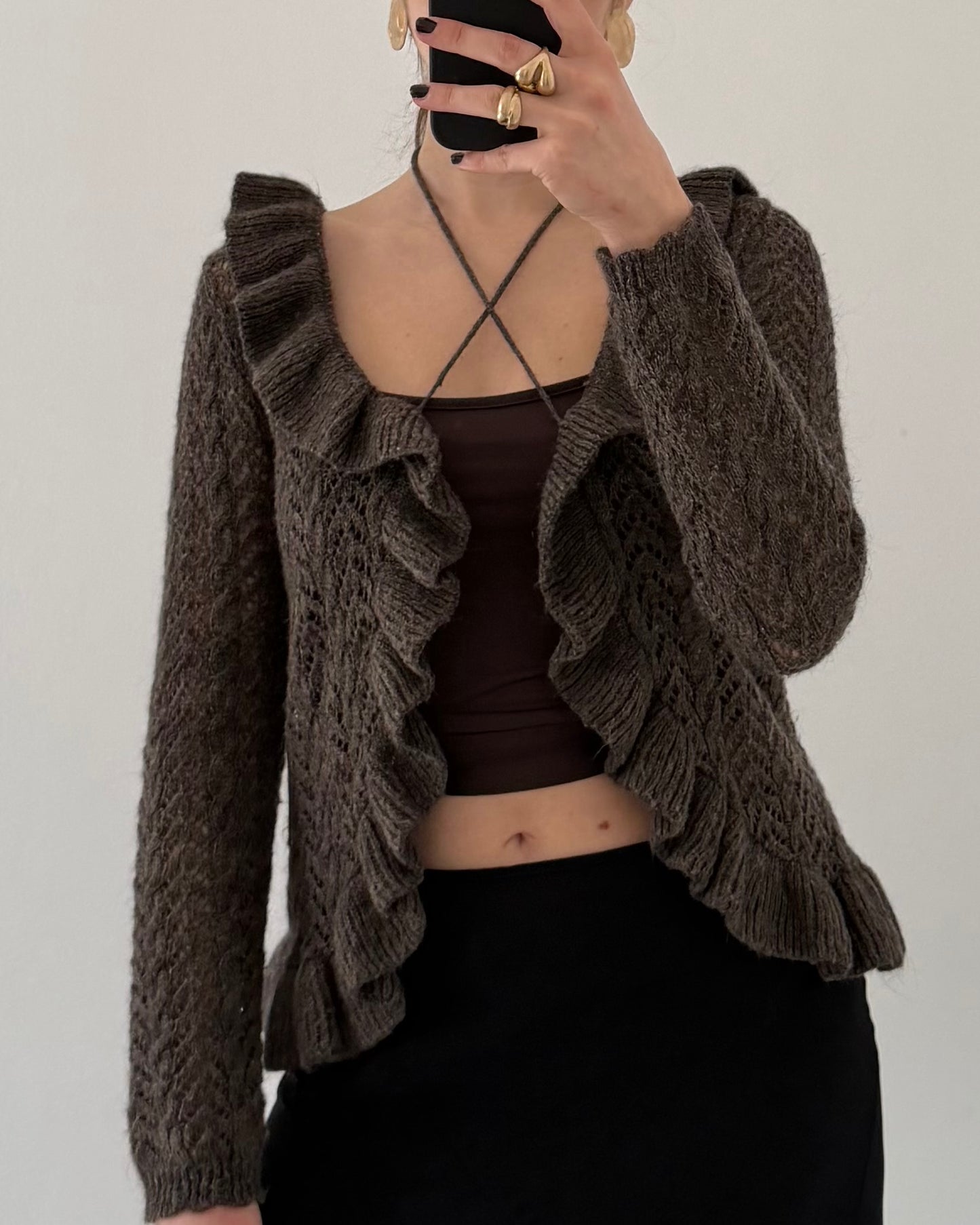 Wool cardigan with volants