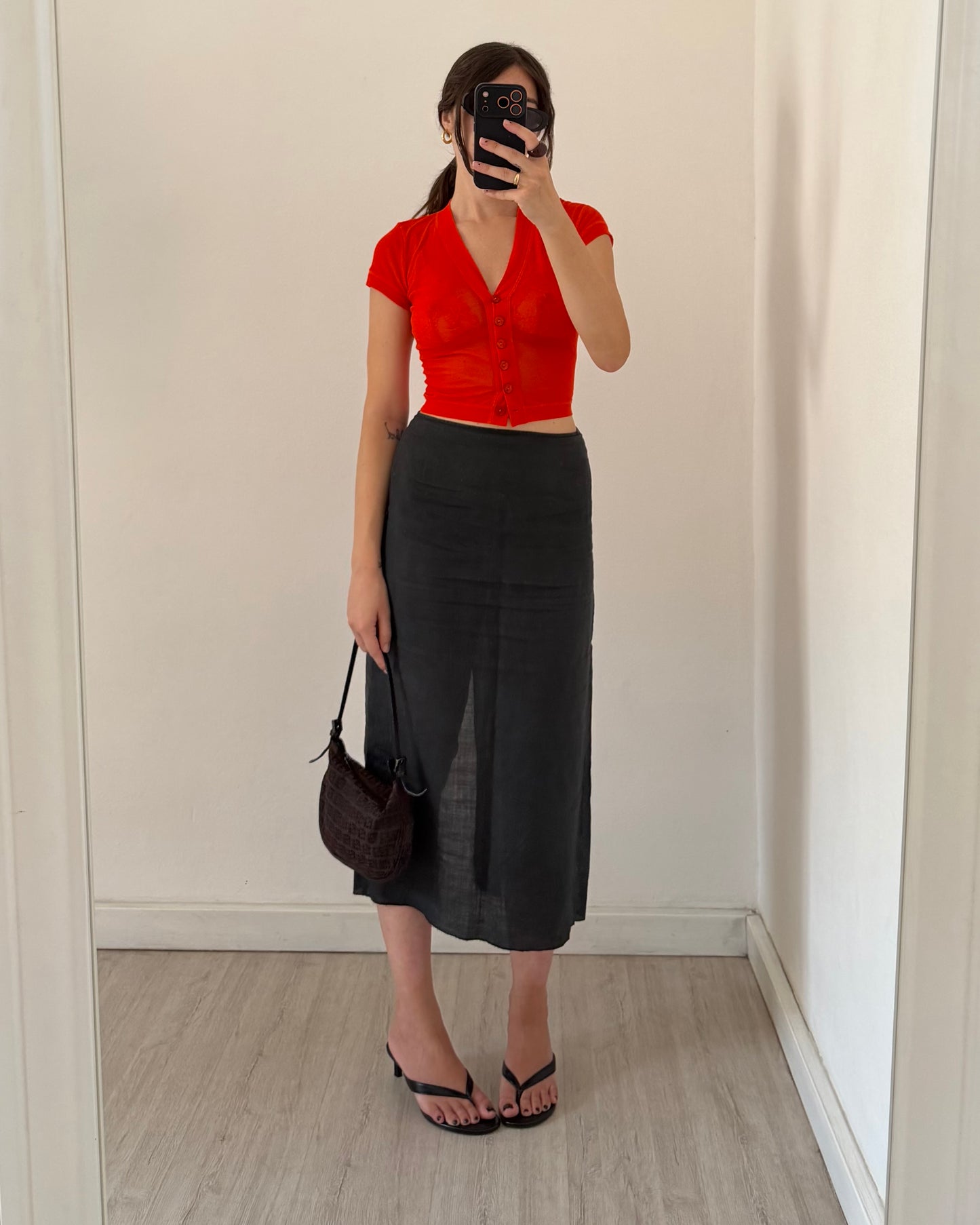 Linen midi skirt