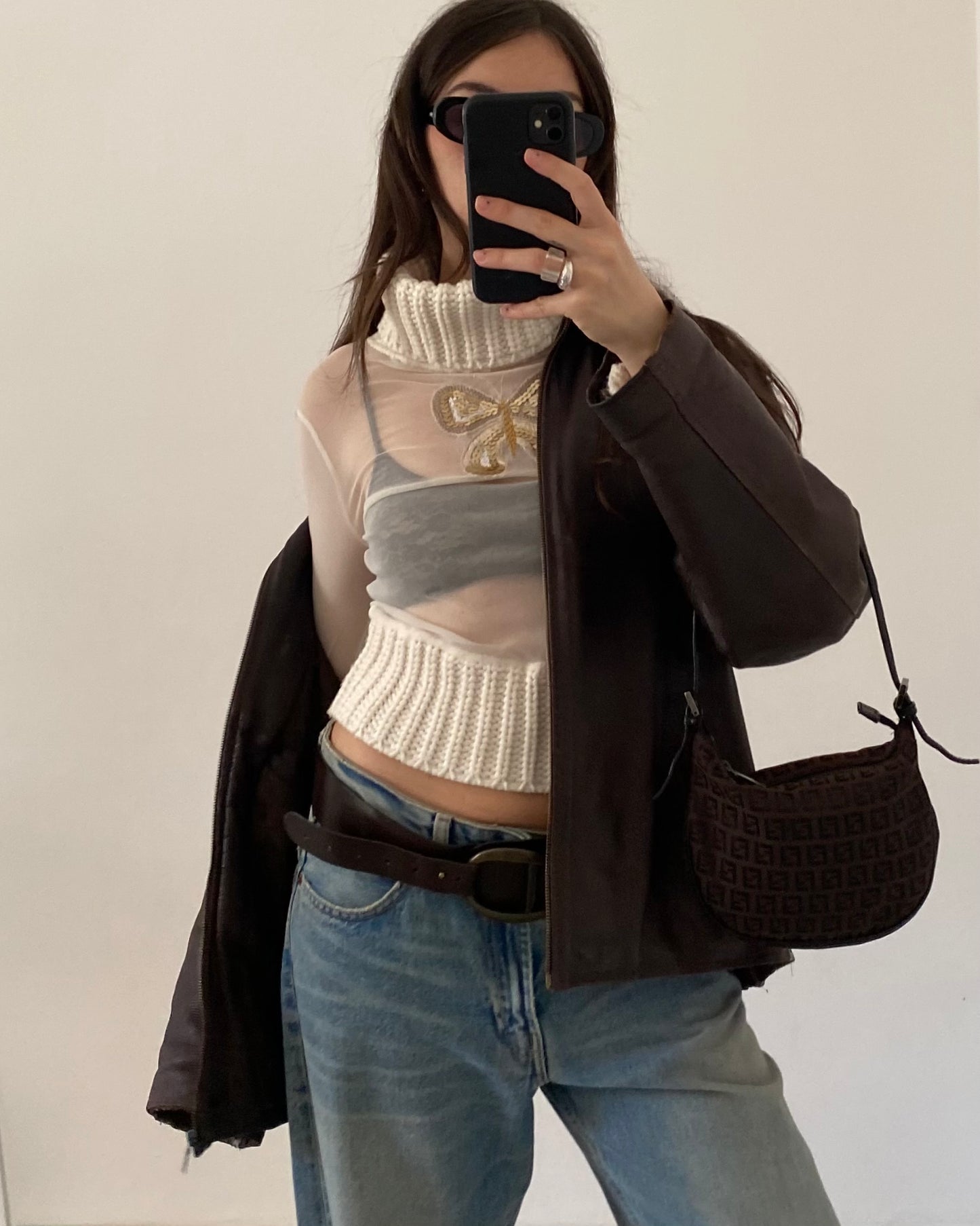 Sheer micro mesh turtleneck top