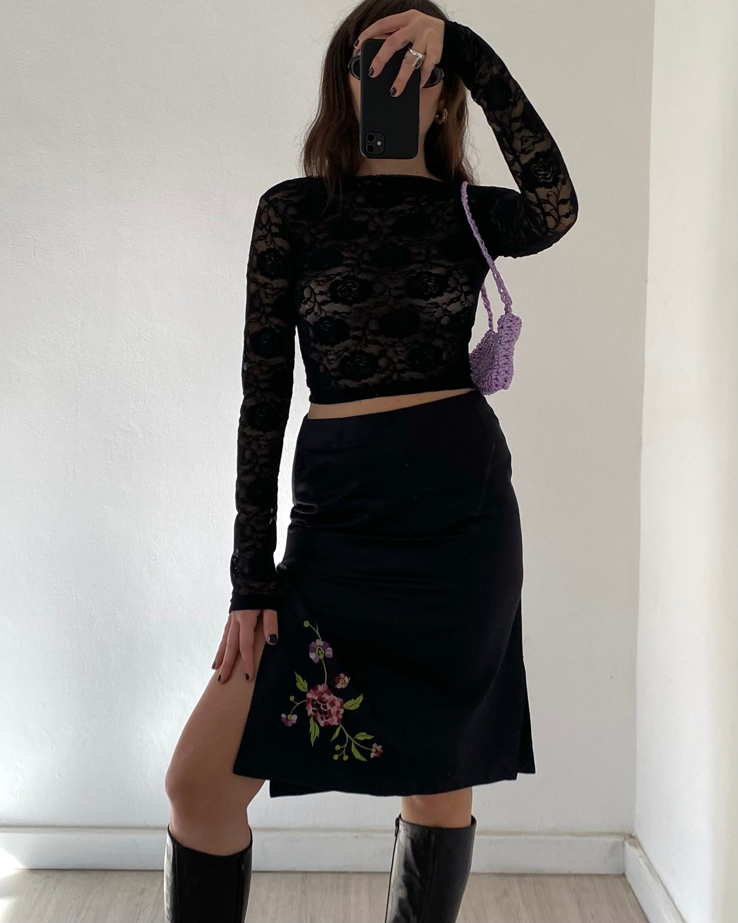 Y2k satin midi skirt