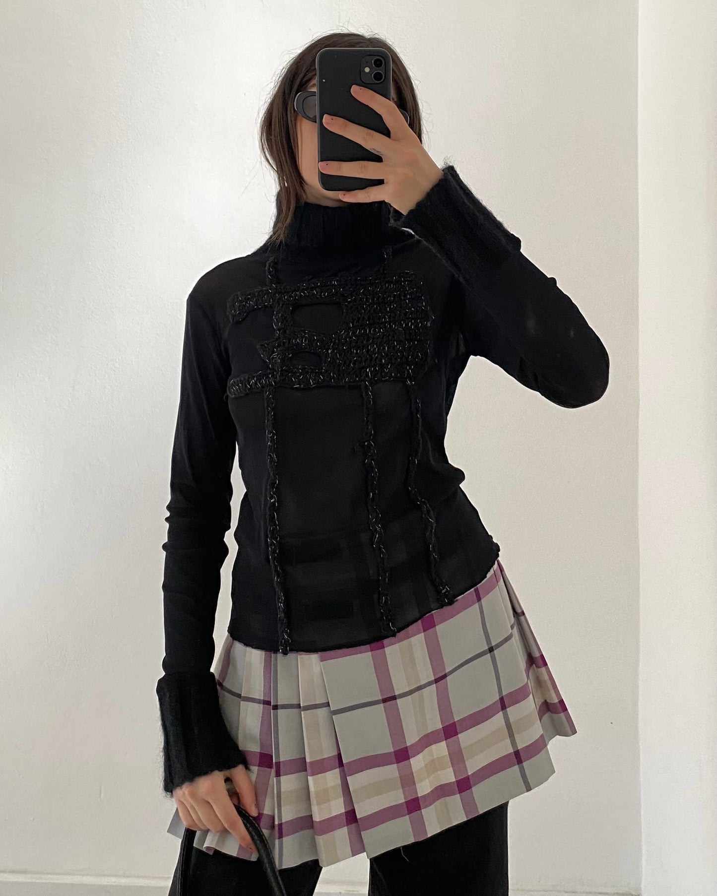 Sheer patchwork turleneck top