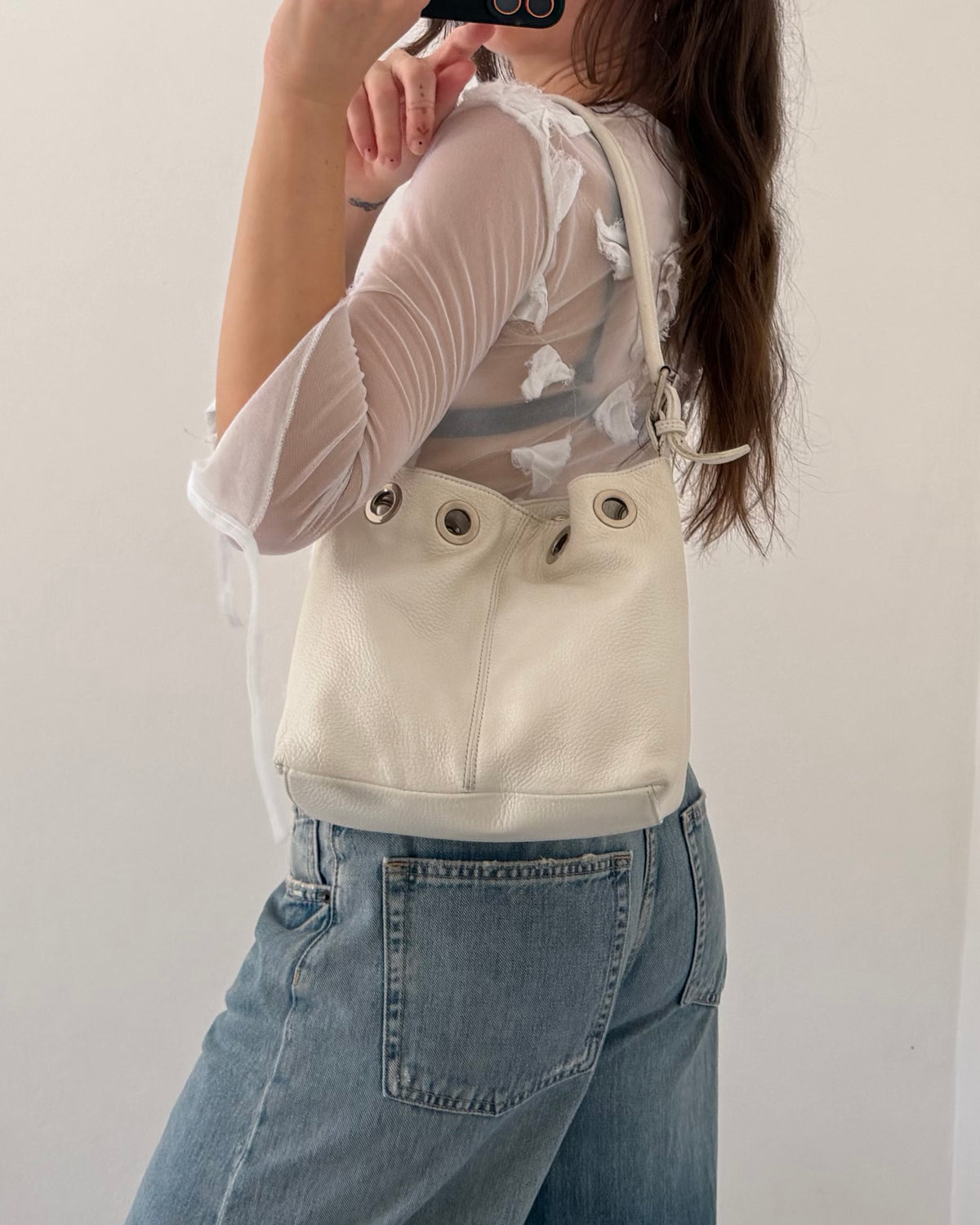 White leather shoulder bag
