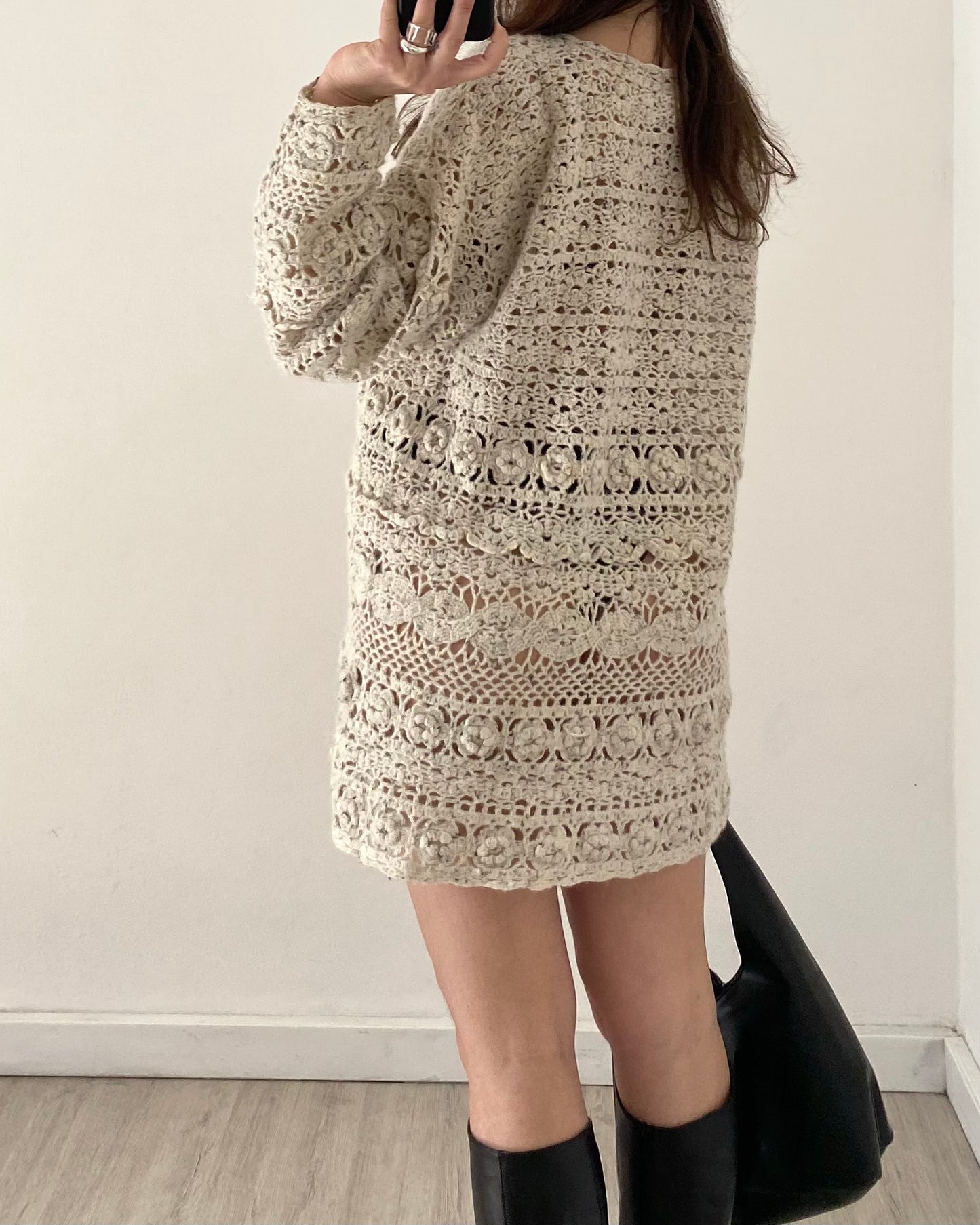 Openwork long knit jumper