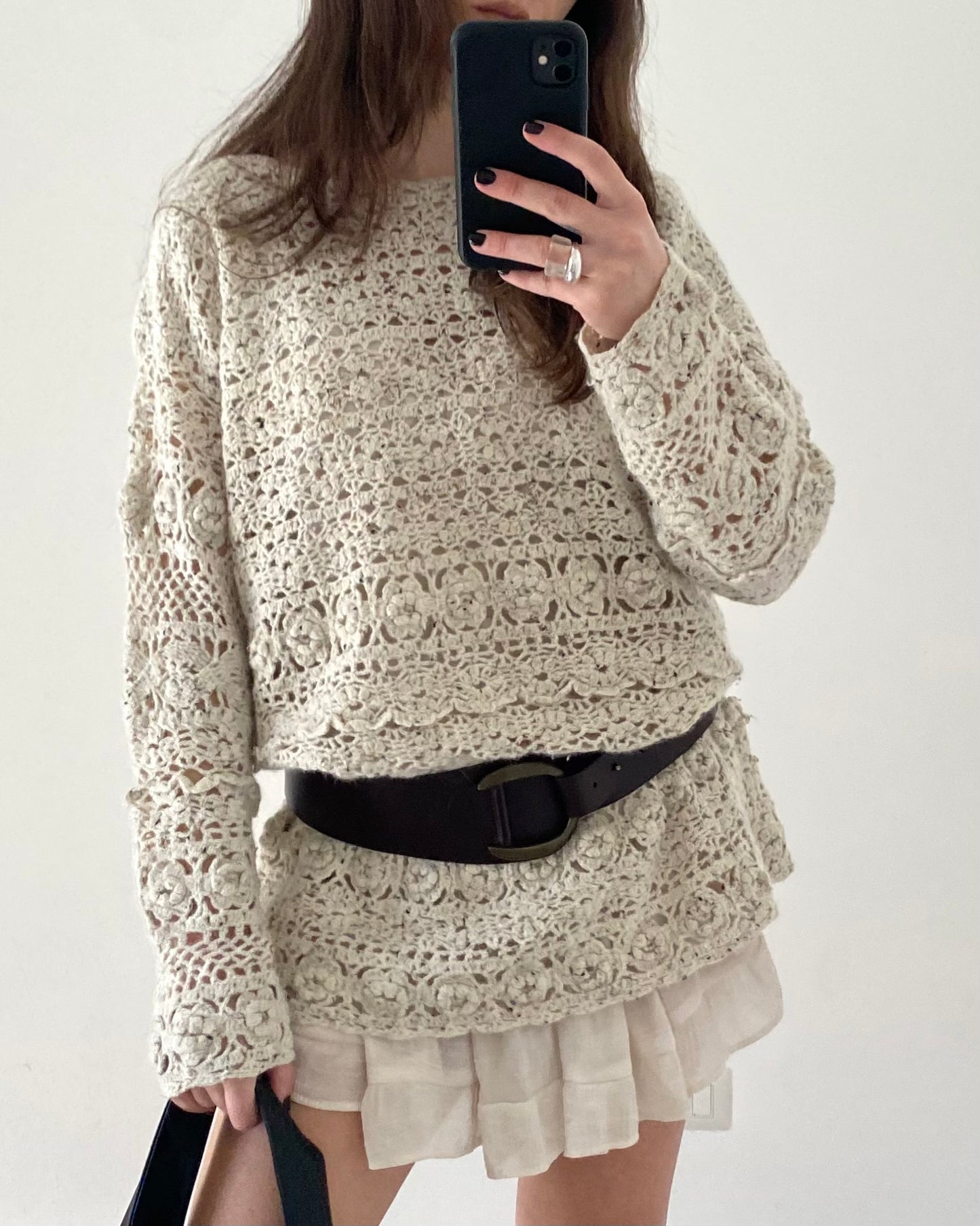 Openwork long knit jumper