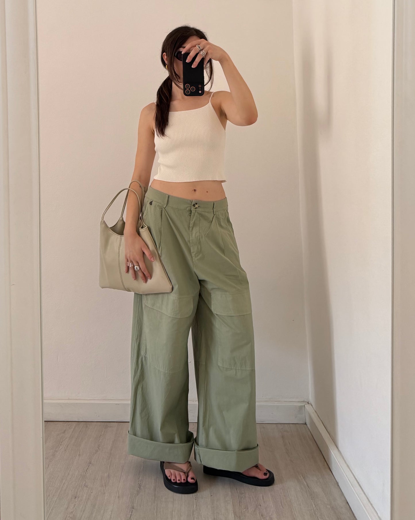 Wide leg cotton trousers