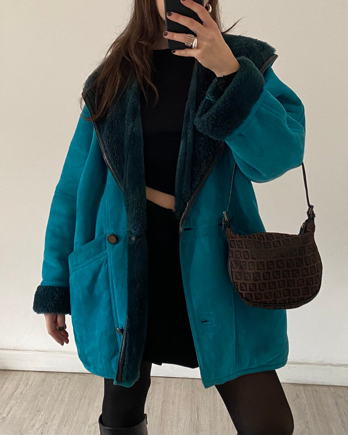 Teal shearling coat