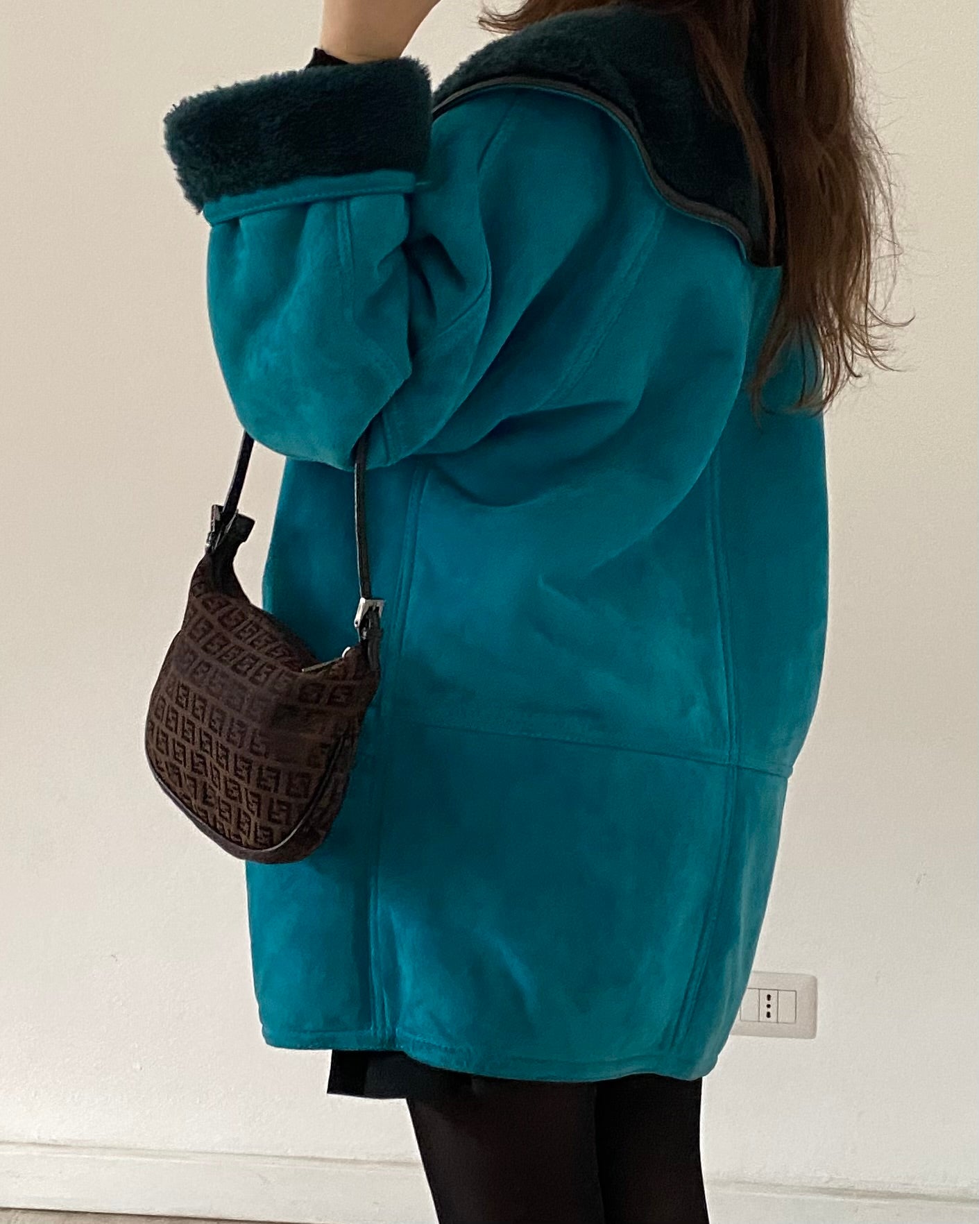 Teal shearling coat