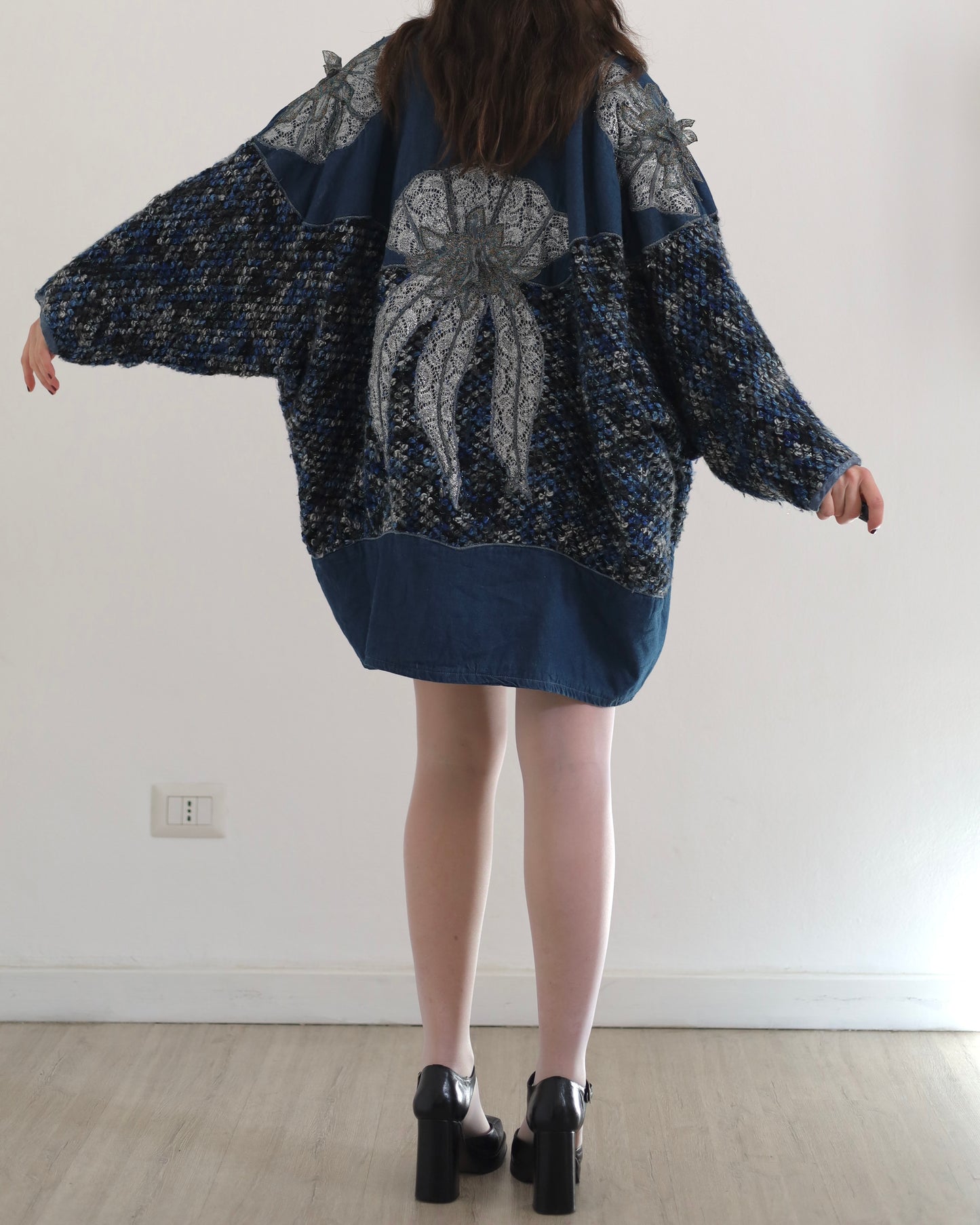 Lurex&denim cardigan