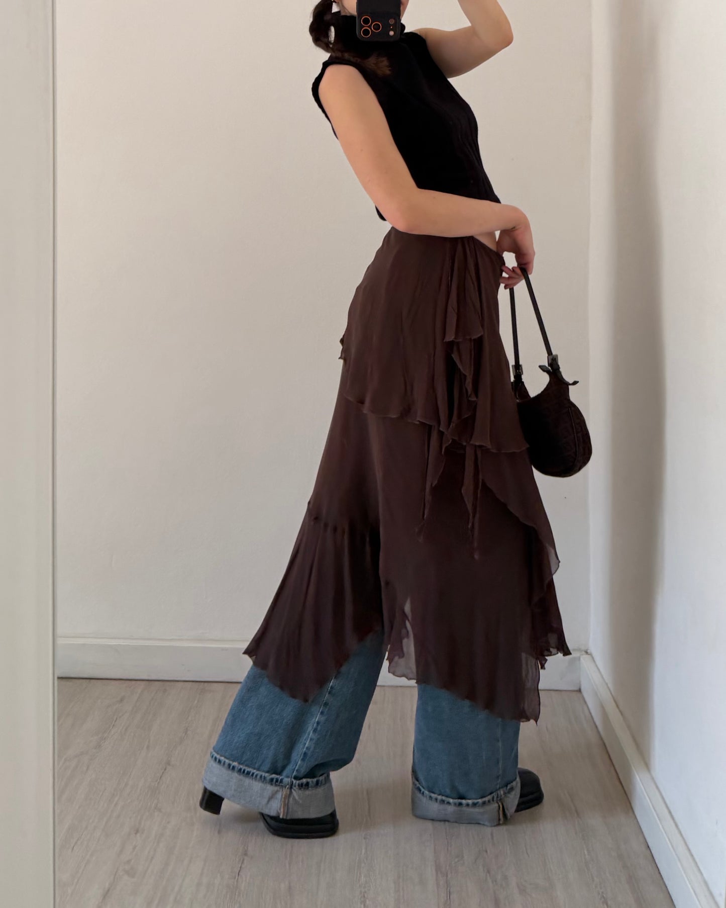 Silk midi skirt