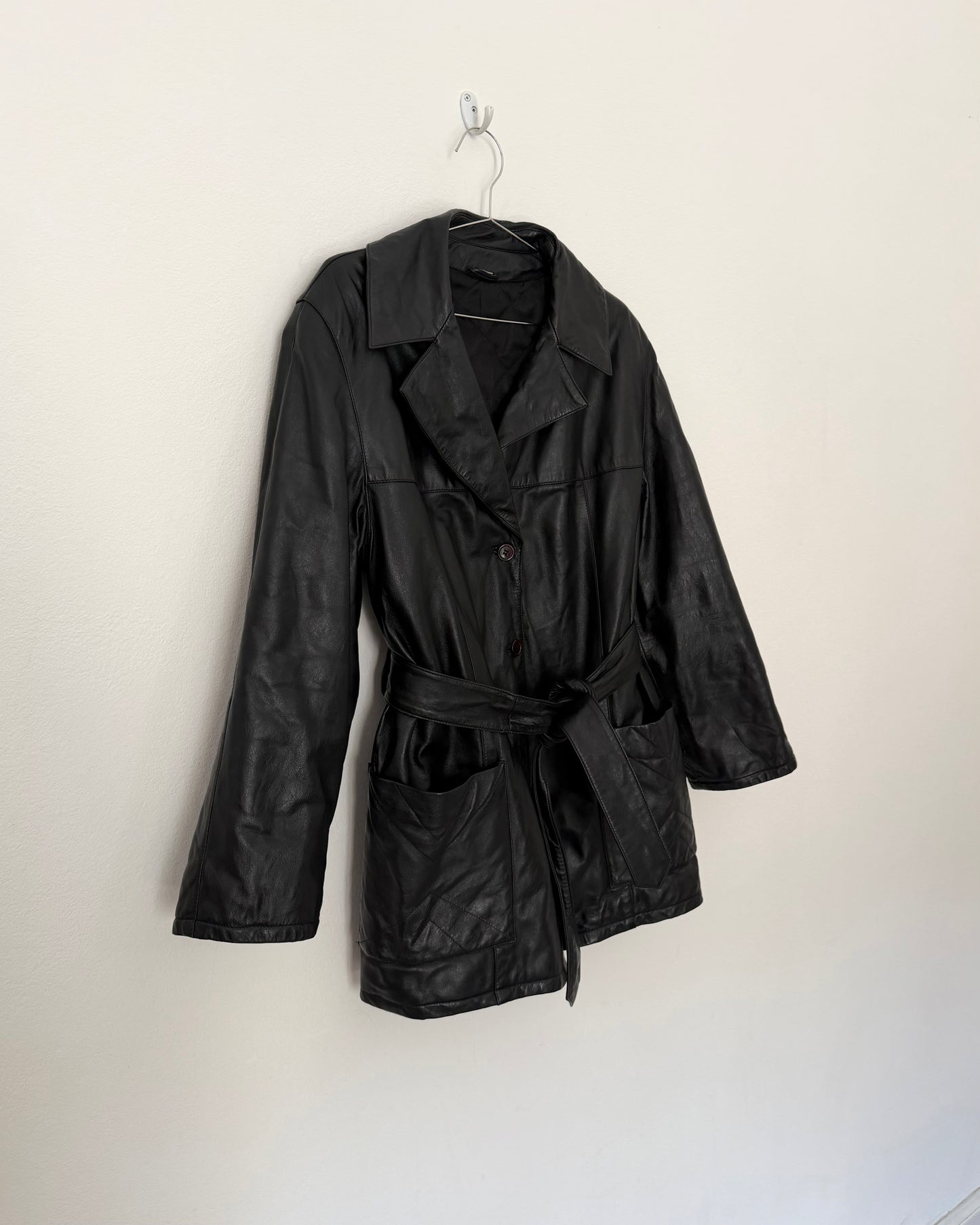 Belted leather jacket
