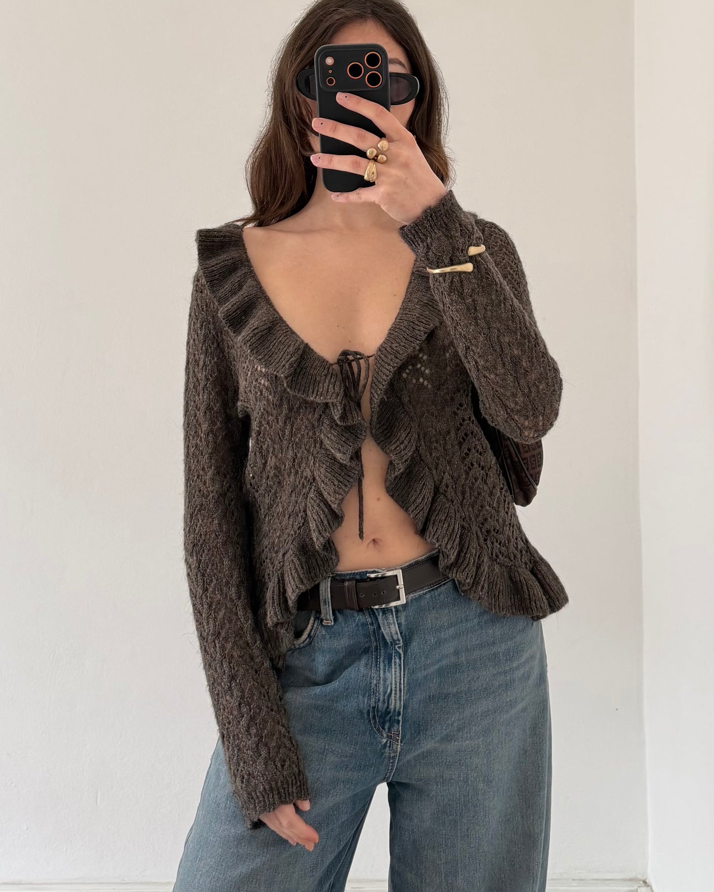 Wool cardigan with volants