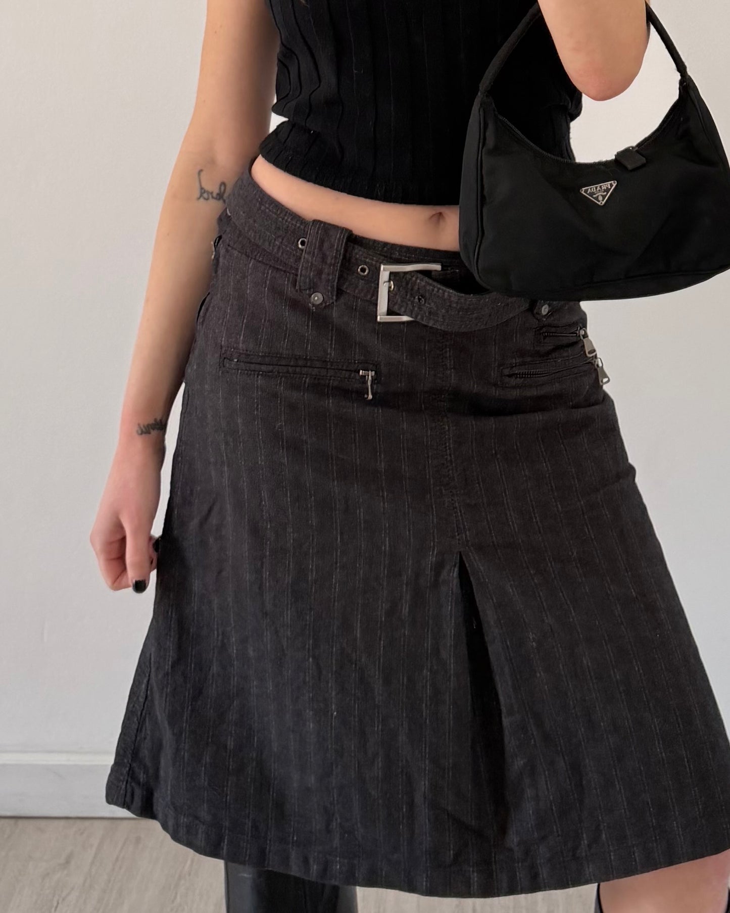 Y2k pinstripe midi skirt