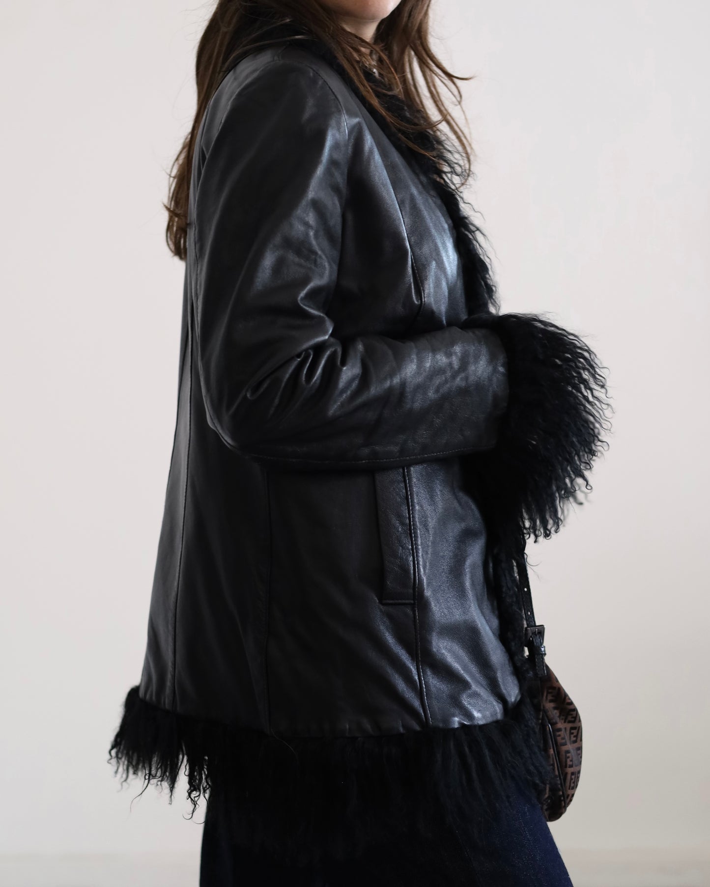 Black leather afghan jacket