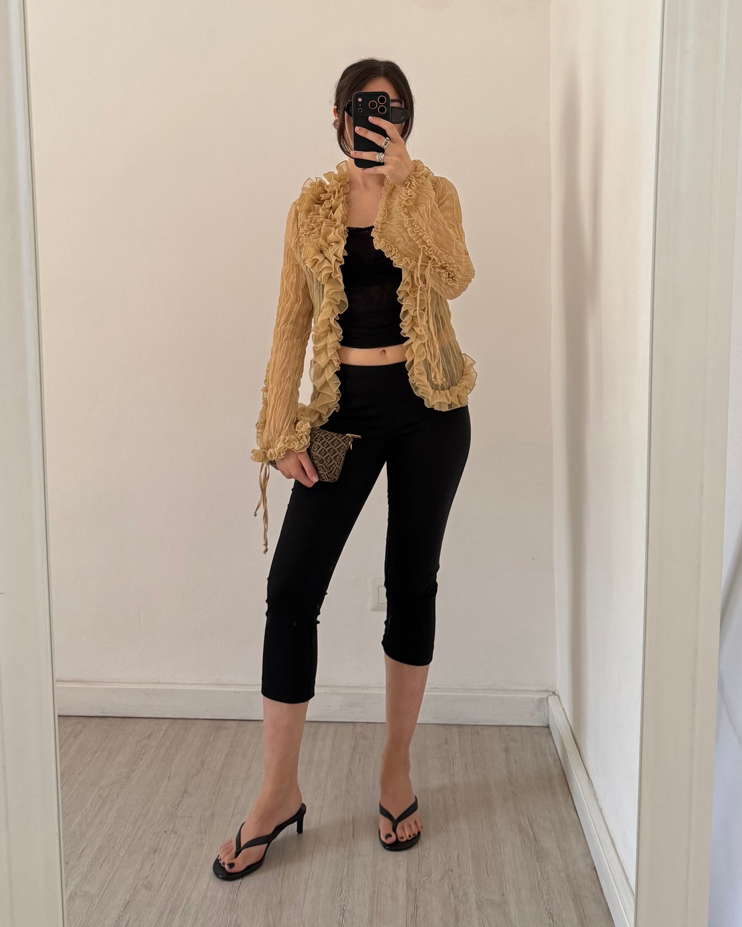 Crinkle sheer long sleeves top