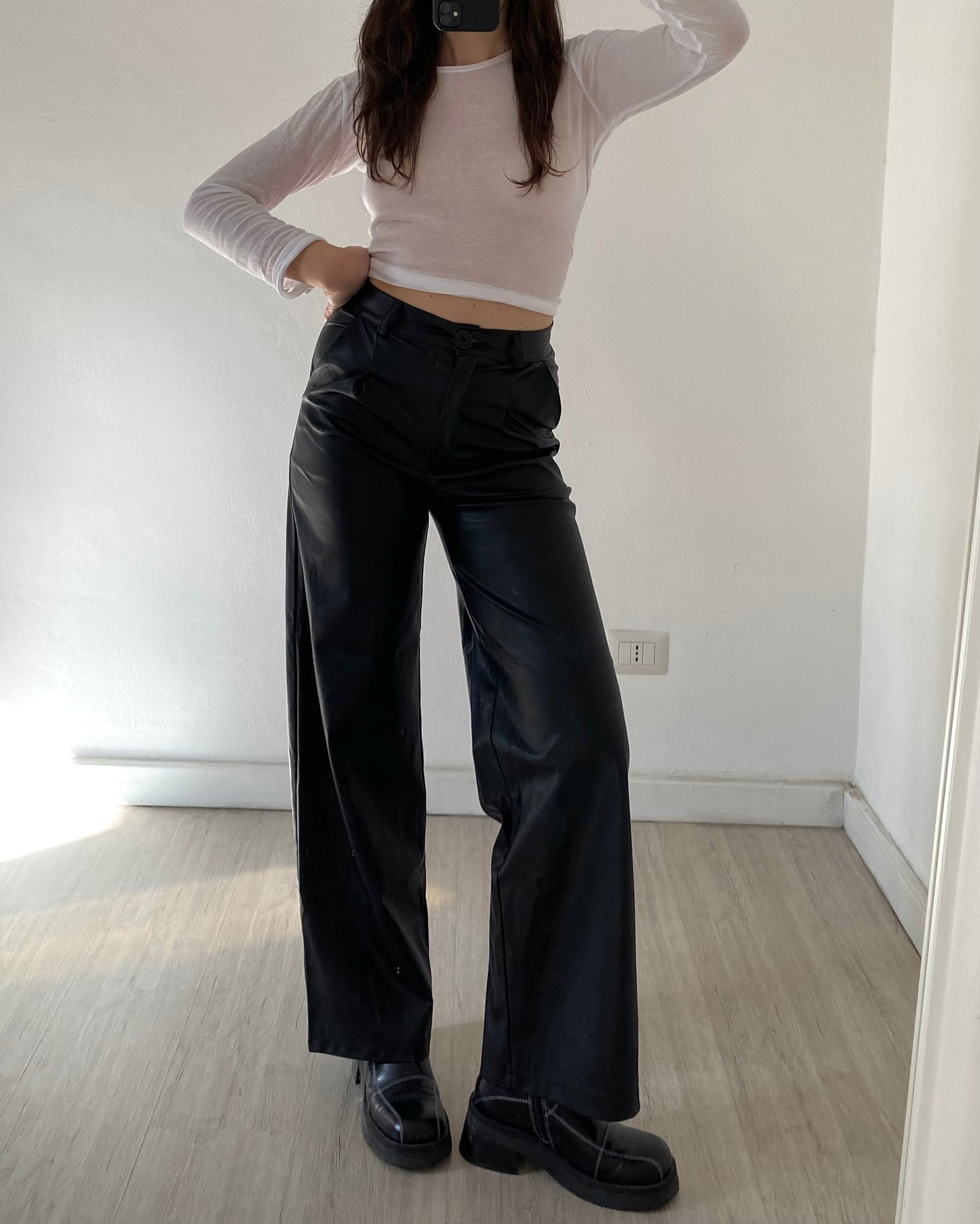 Faux leather trousers