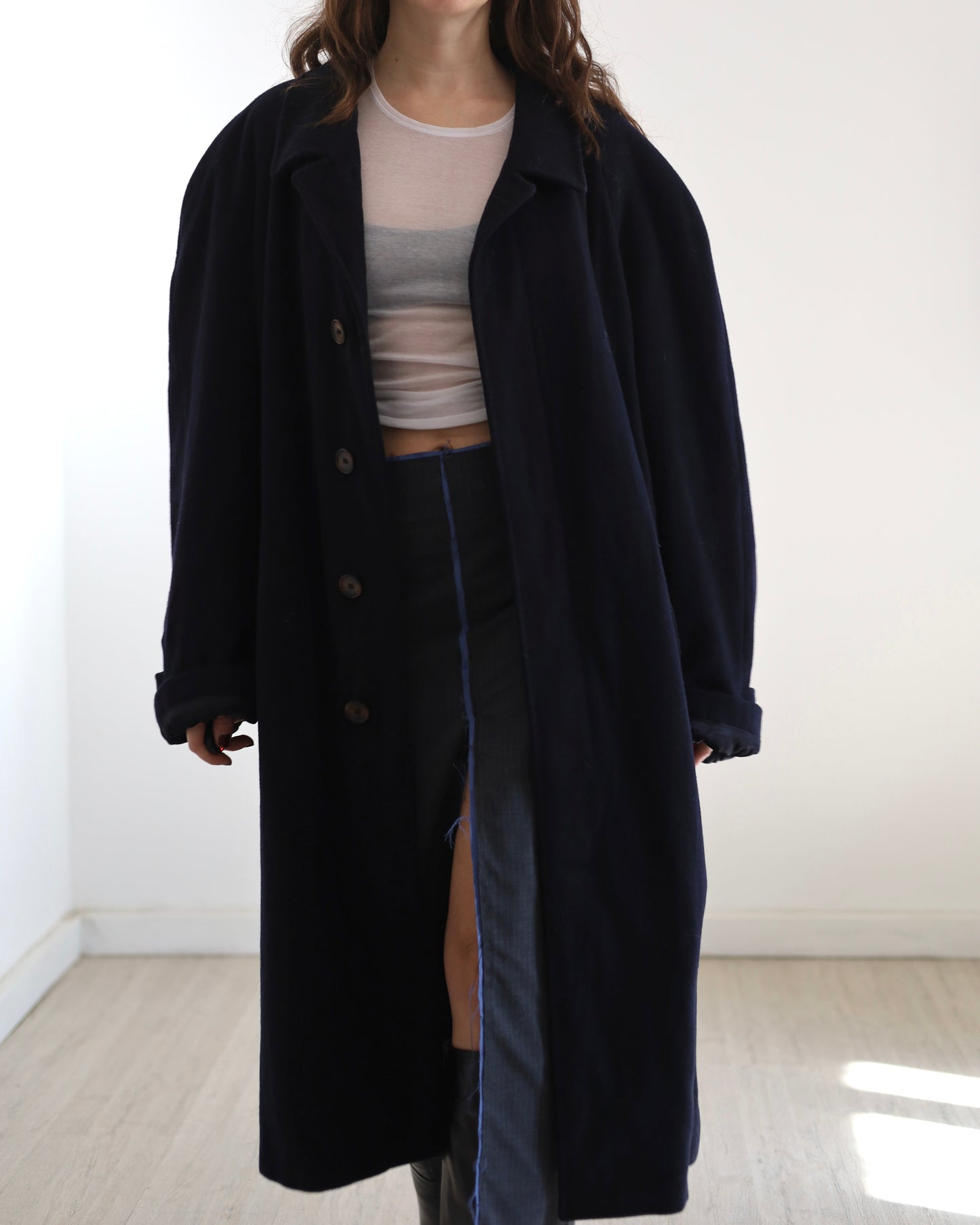 Navy wool belted coat