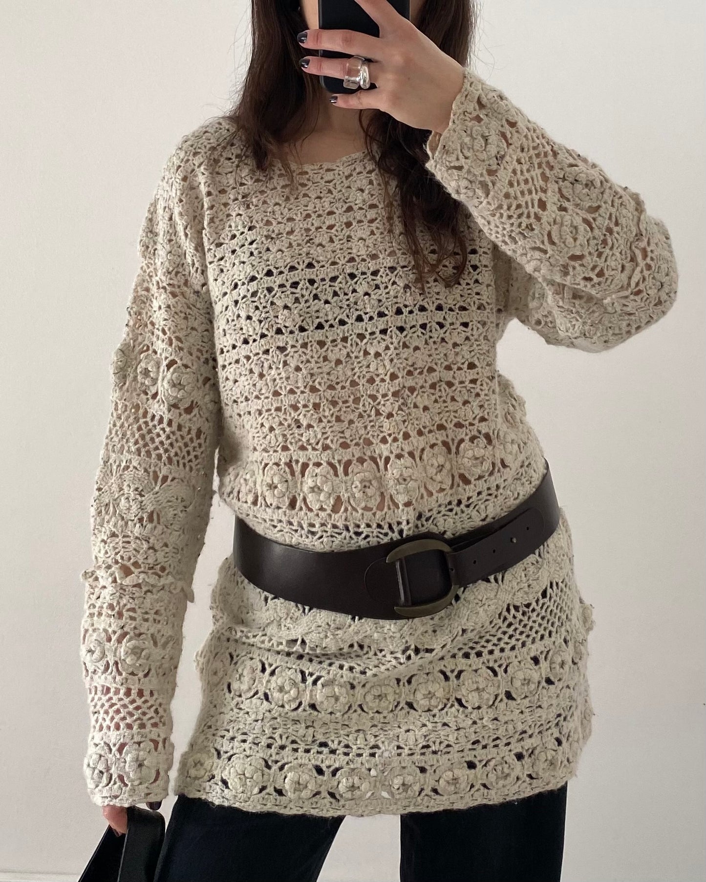 Openwork long knit jumper