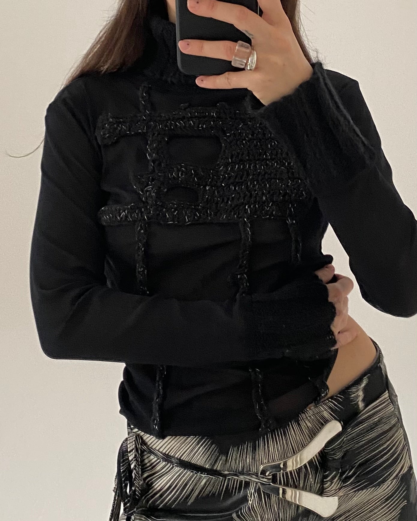 Sheer patchwork turleneck top