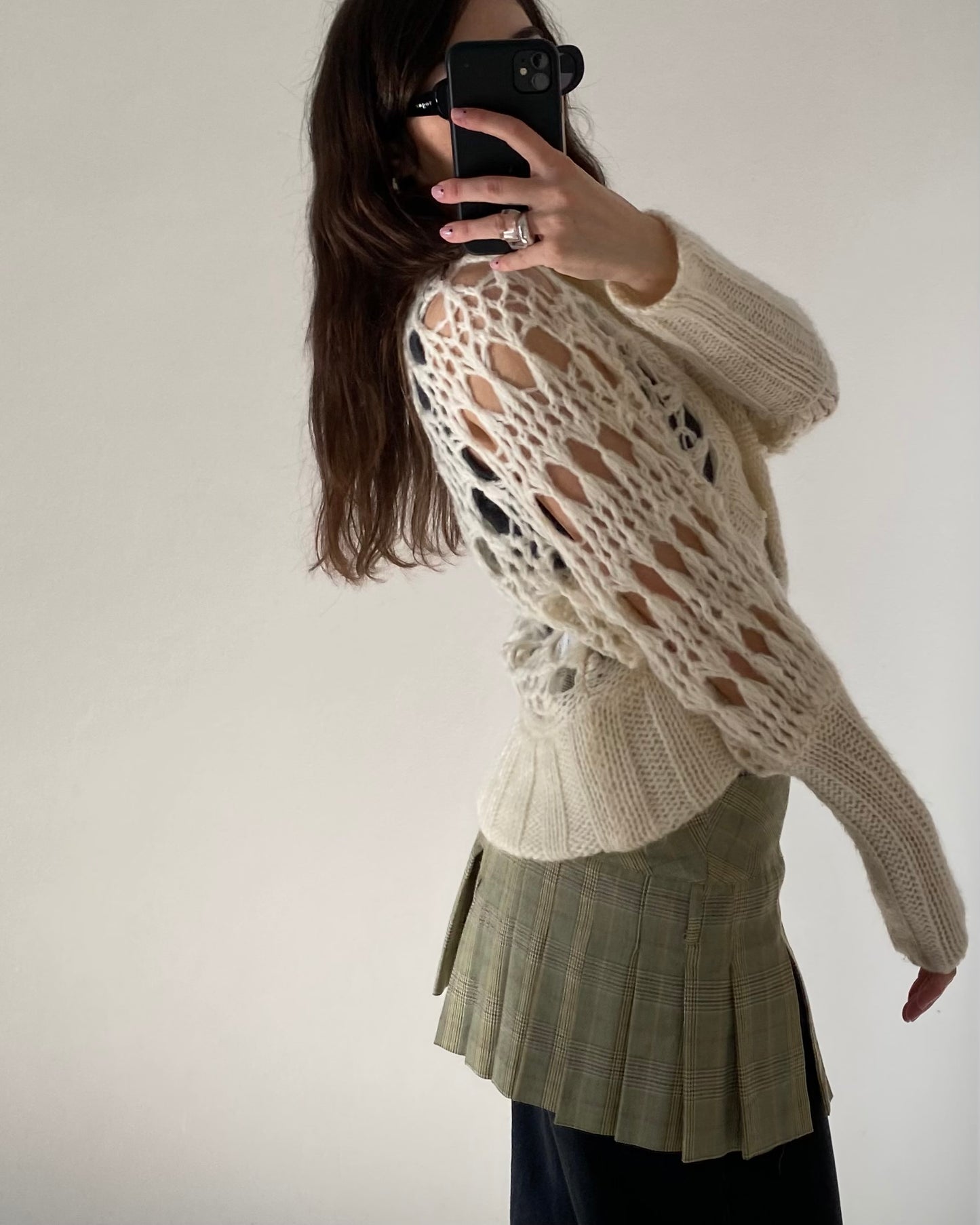 Openwork chunky wool cardigan