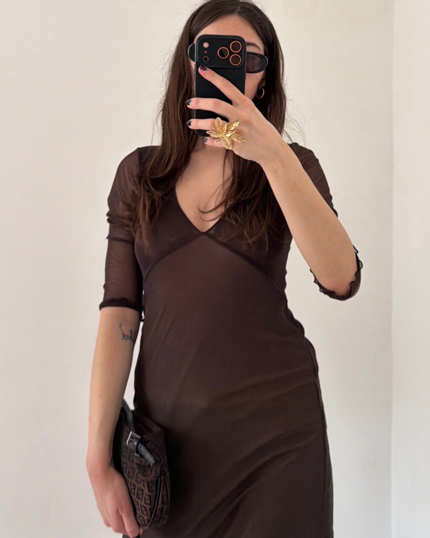 Brown micro mesh dress