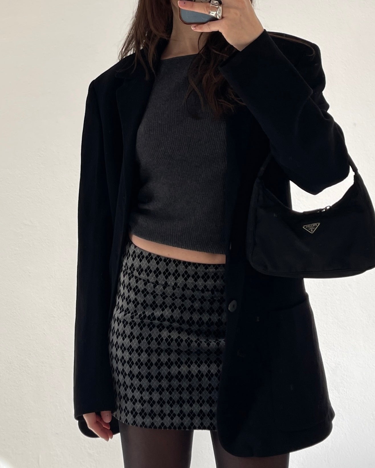 Velvet argyle mini skirt