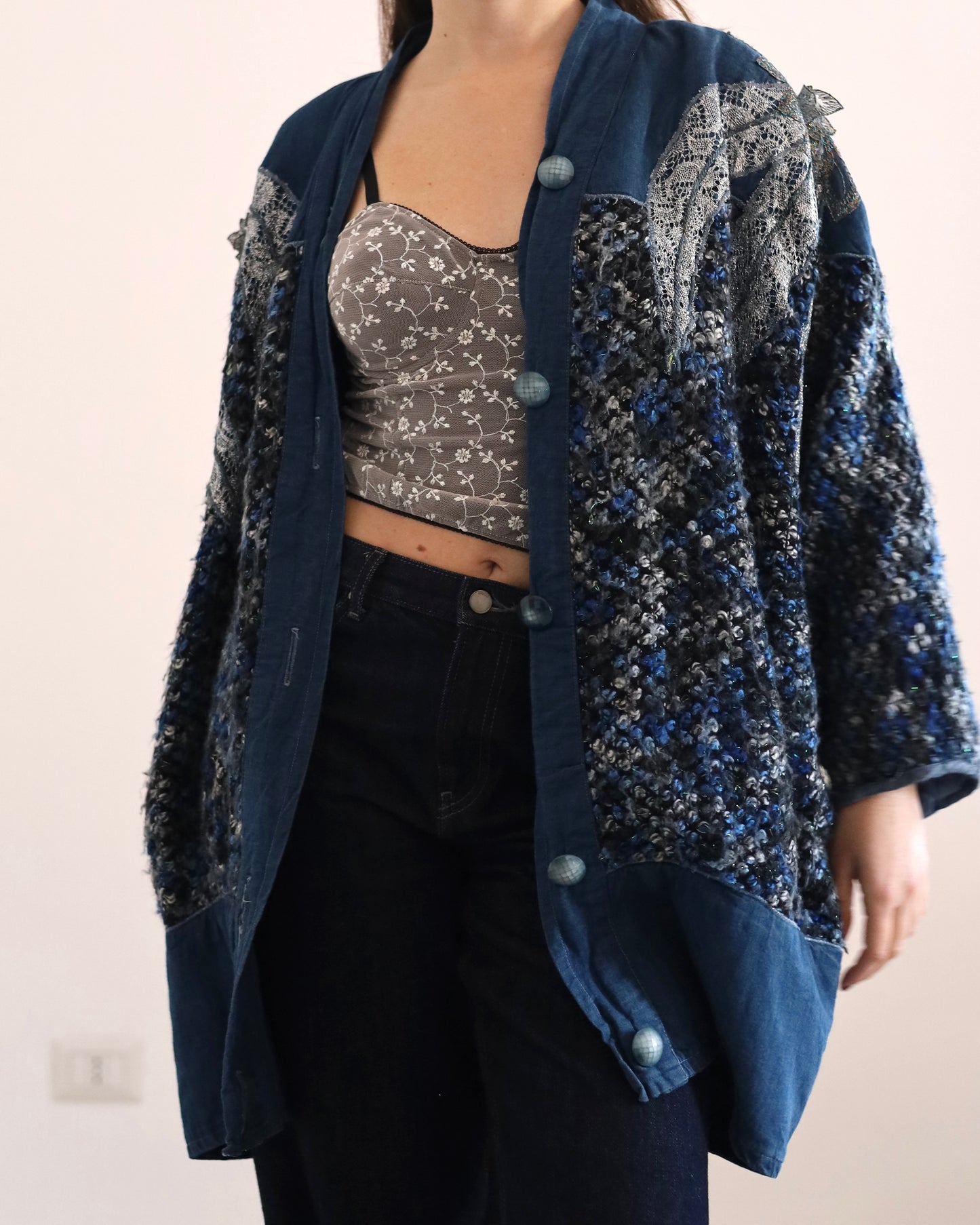 Lurex&denim cardigan