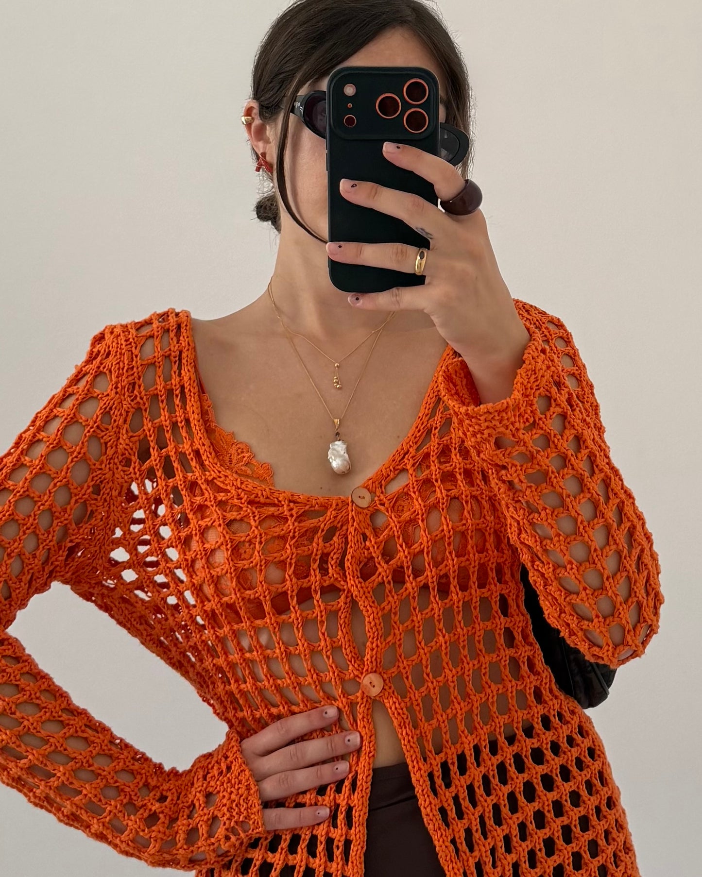 Crochet net cardigan