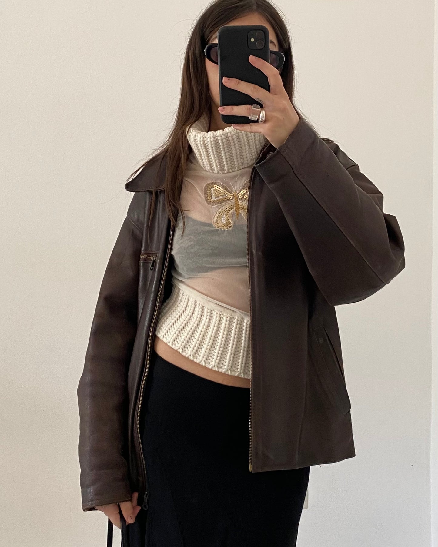 Sheer micro mesh turtleneck top