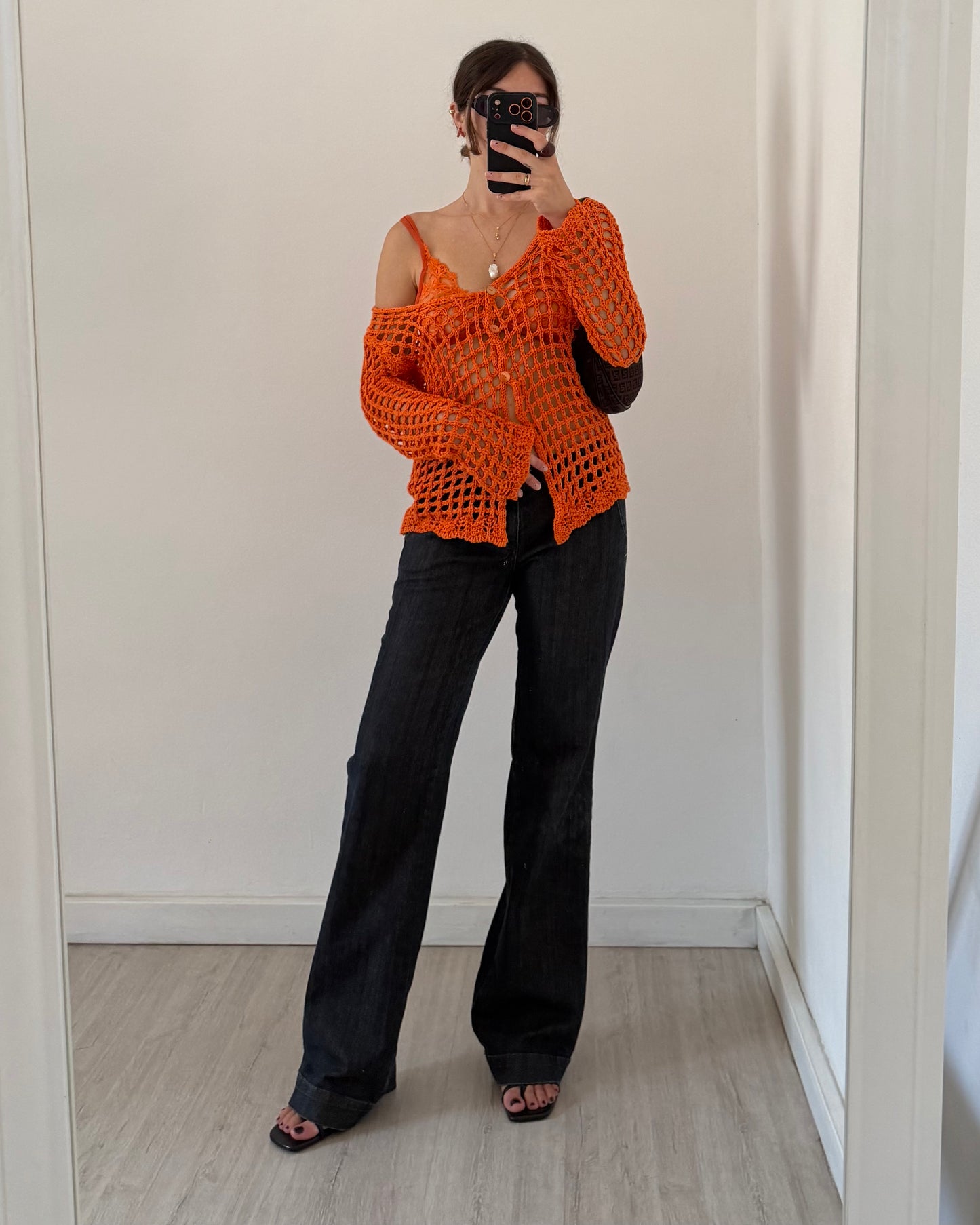 Crochet net cardigan
