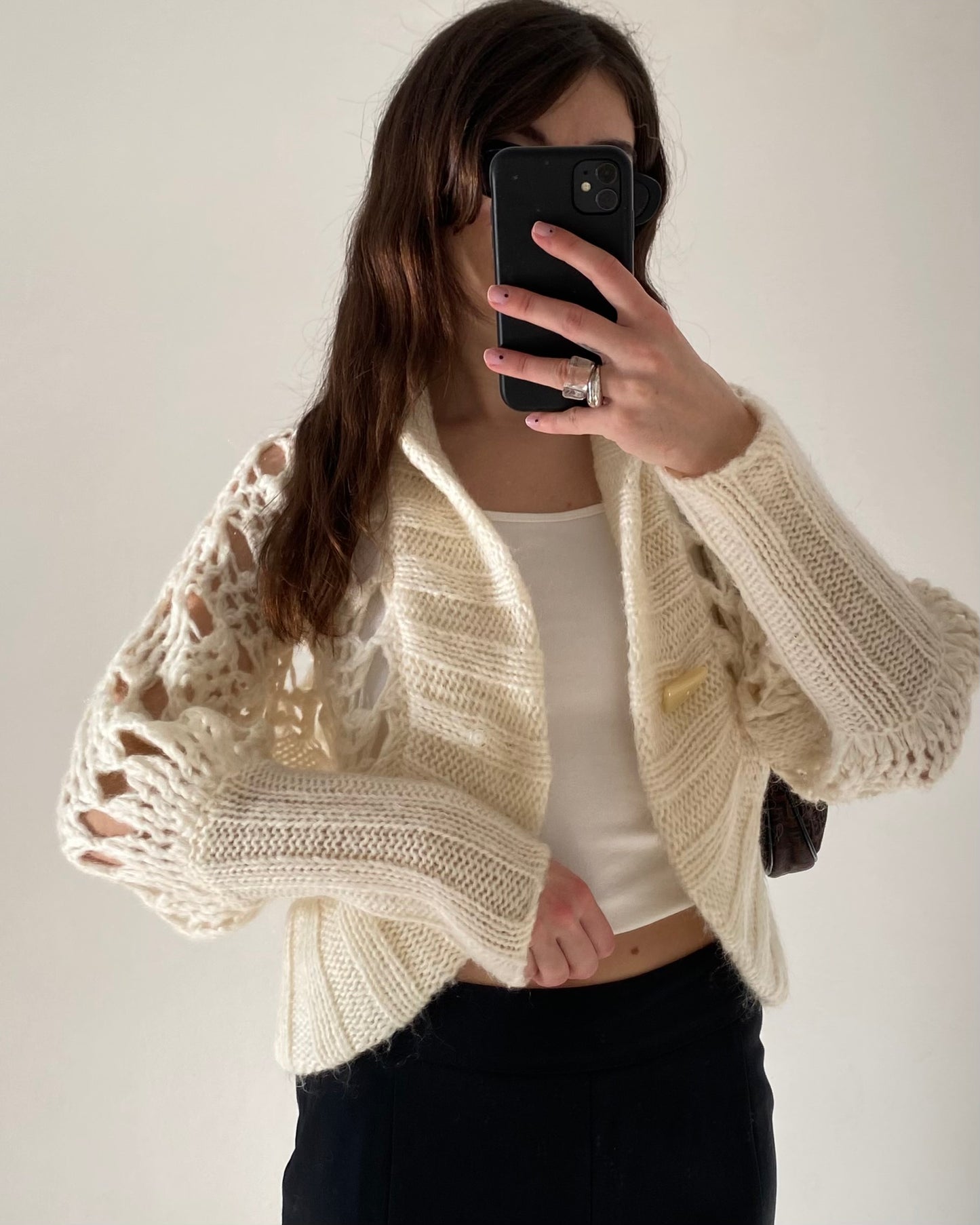 Openwork chunky wool cardigan