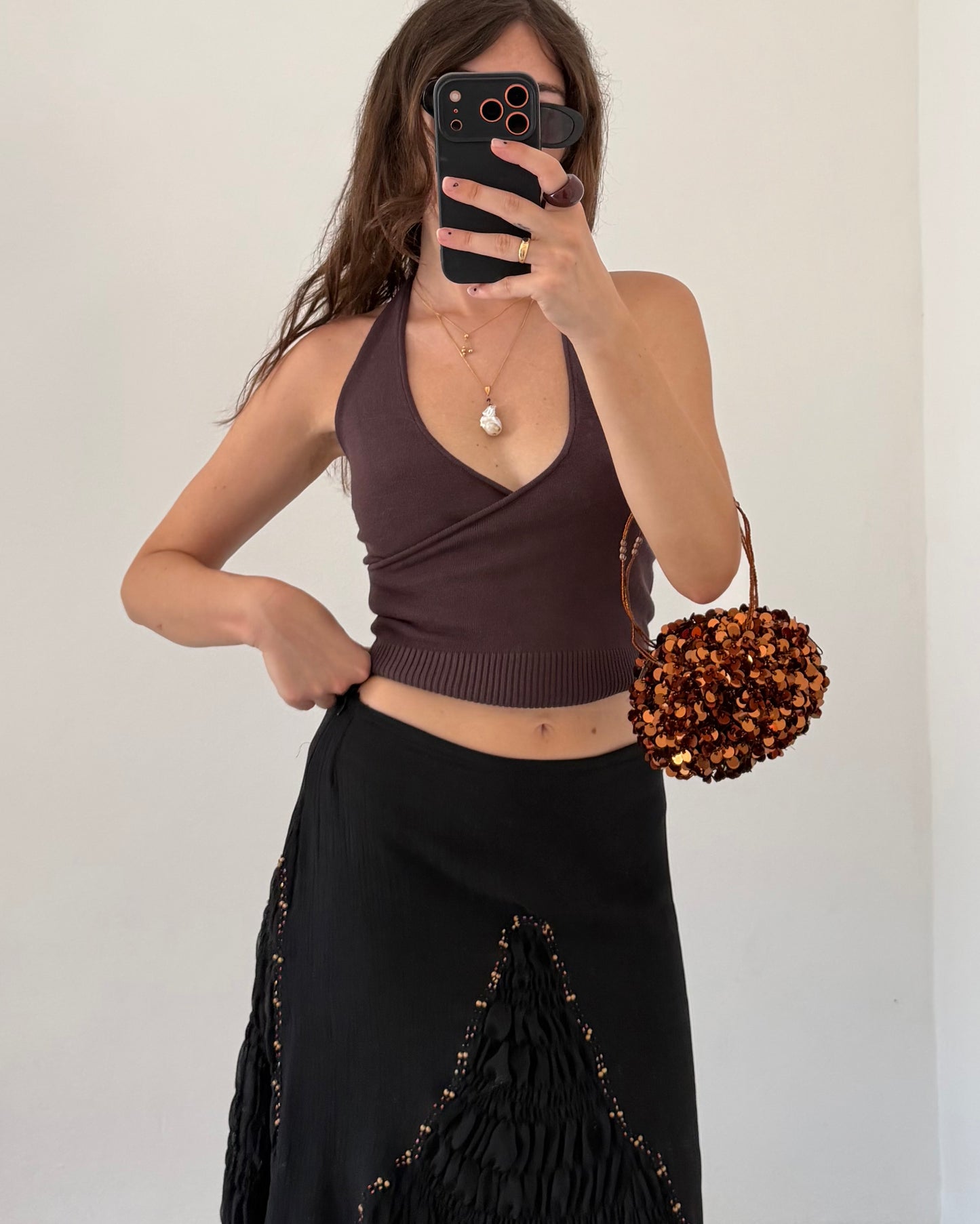 Embroidered chiffon midi skirt