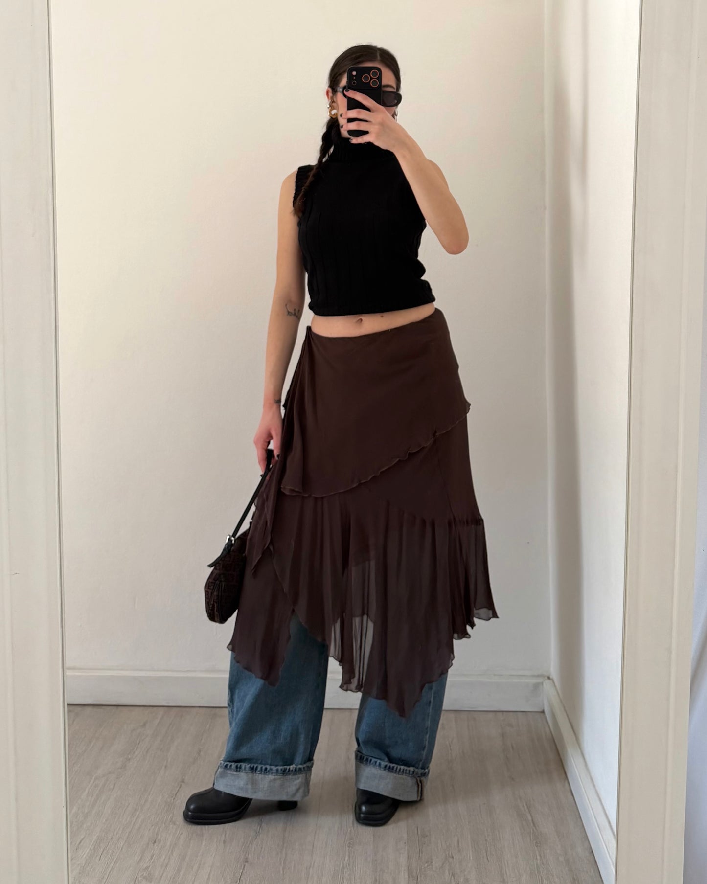 Silk midi skirt