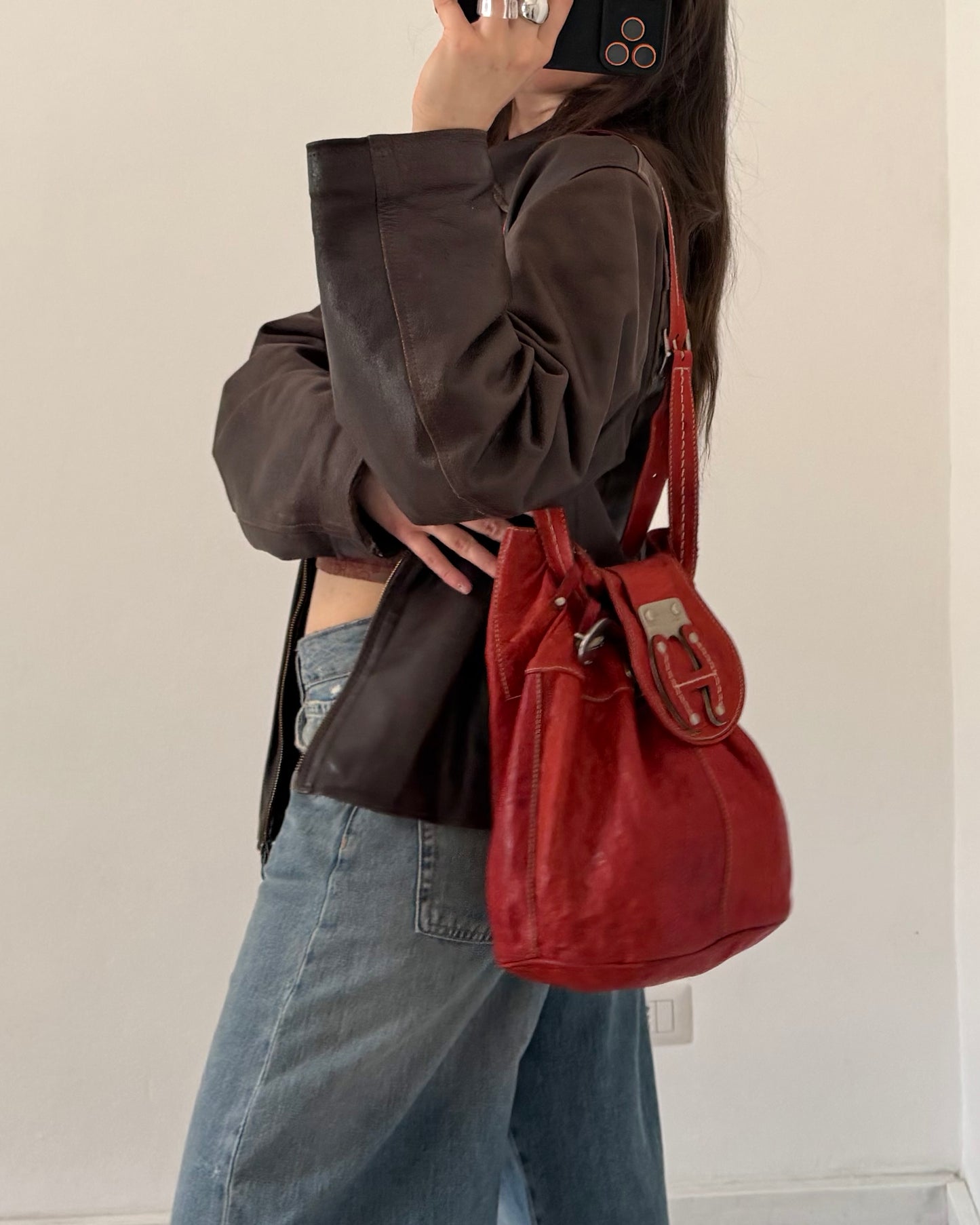 Hogan leather bucket bag