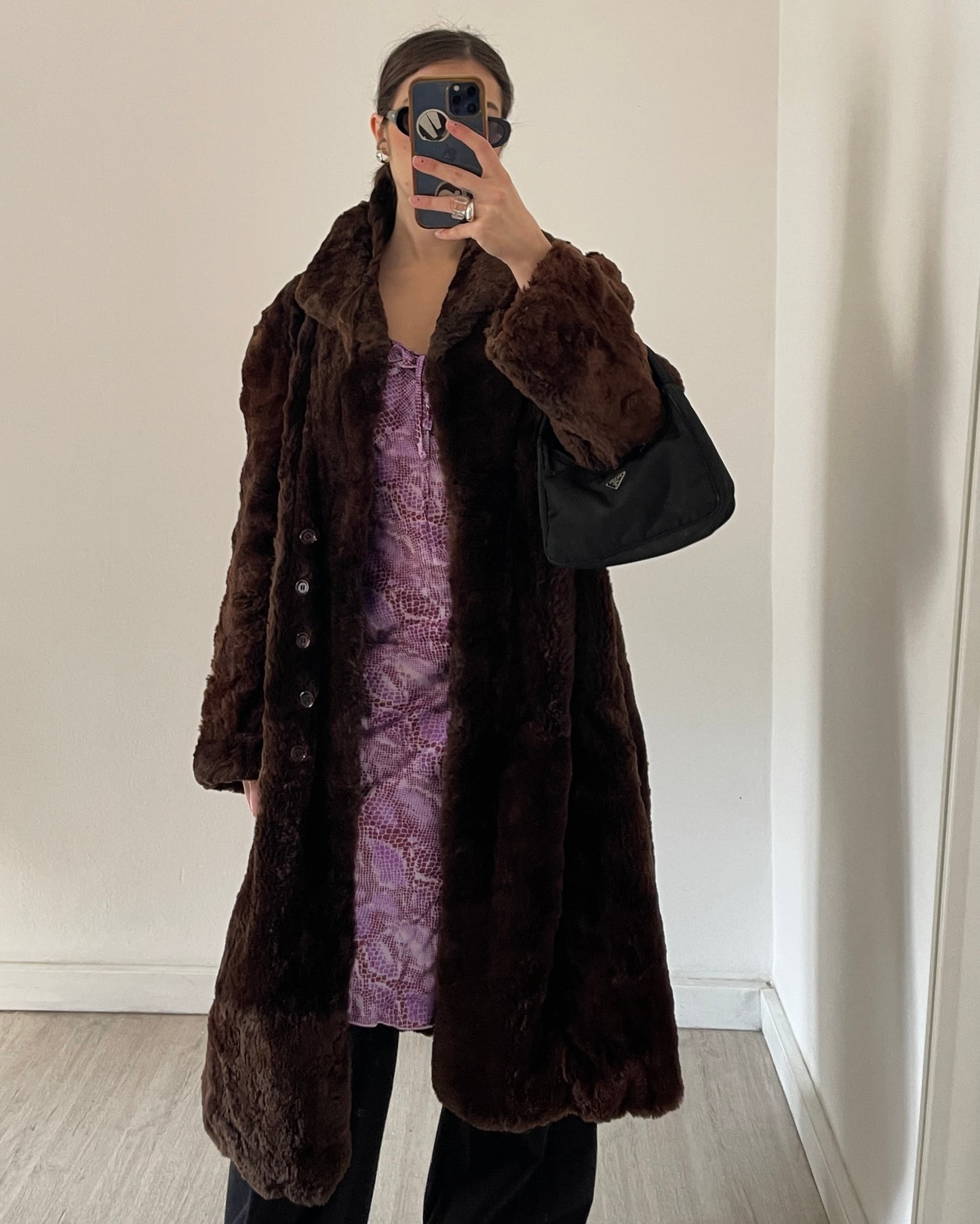 Brown long faux fur coat